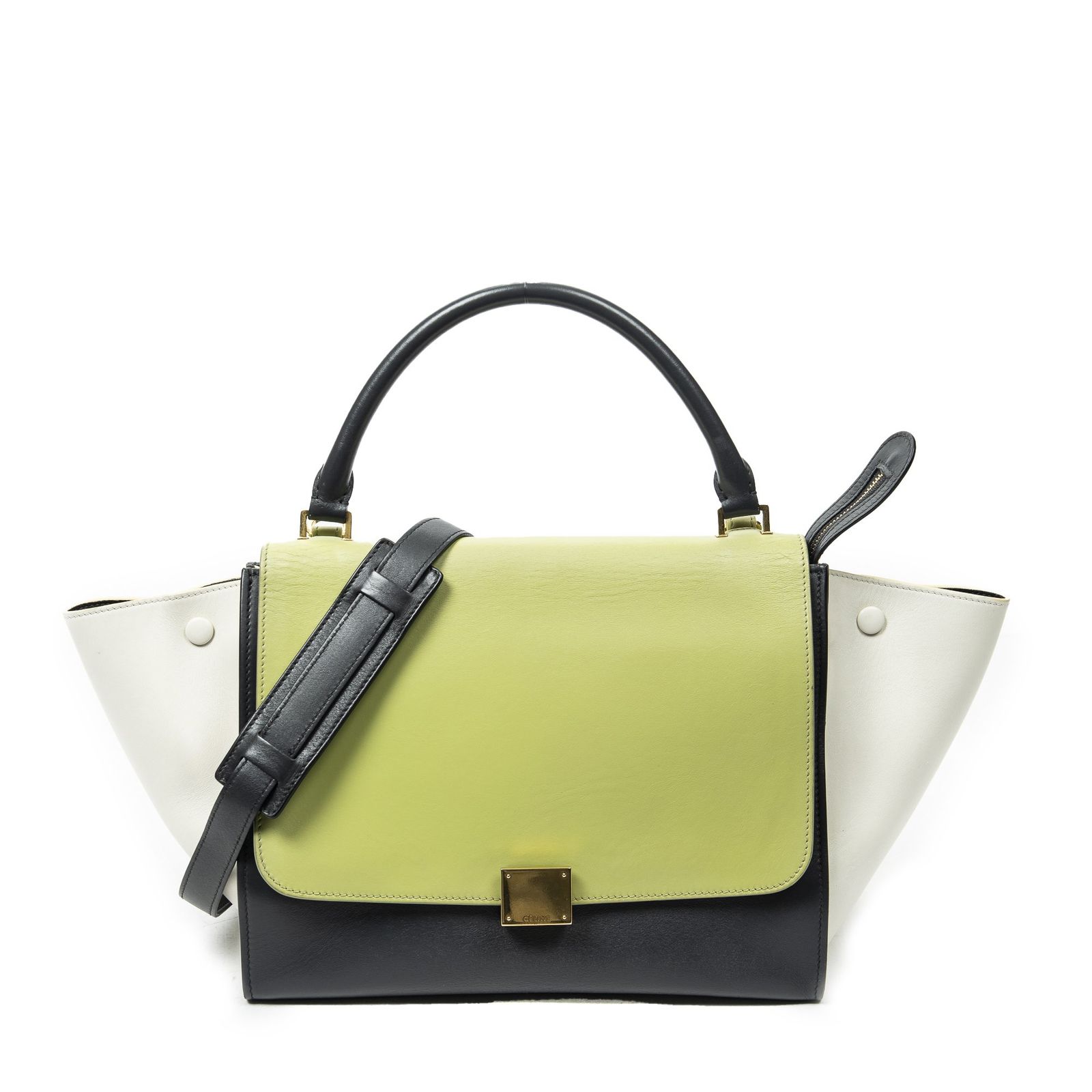 [中古] CELINE セリーヌトリコロール ミディアム トラペーズグレー、ライトグリーン、アイボリーカーフスキンレザーA