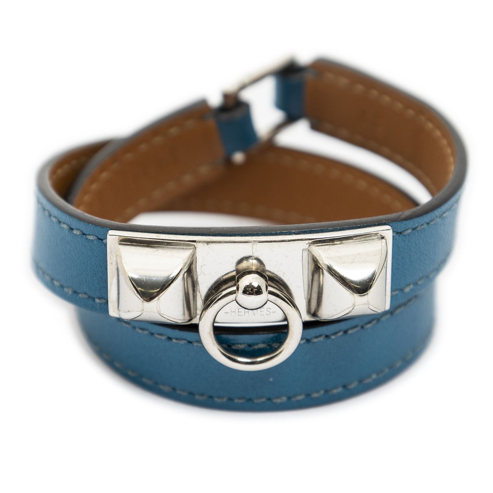 [中古] HERMES エルメスRivale ダブルツアー ブレスレットティールスウイフトレザーA