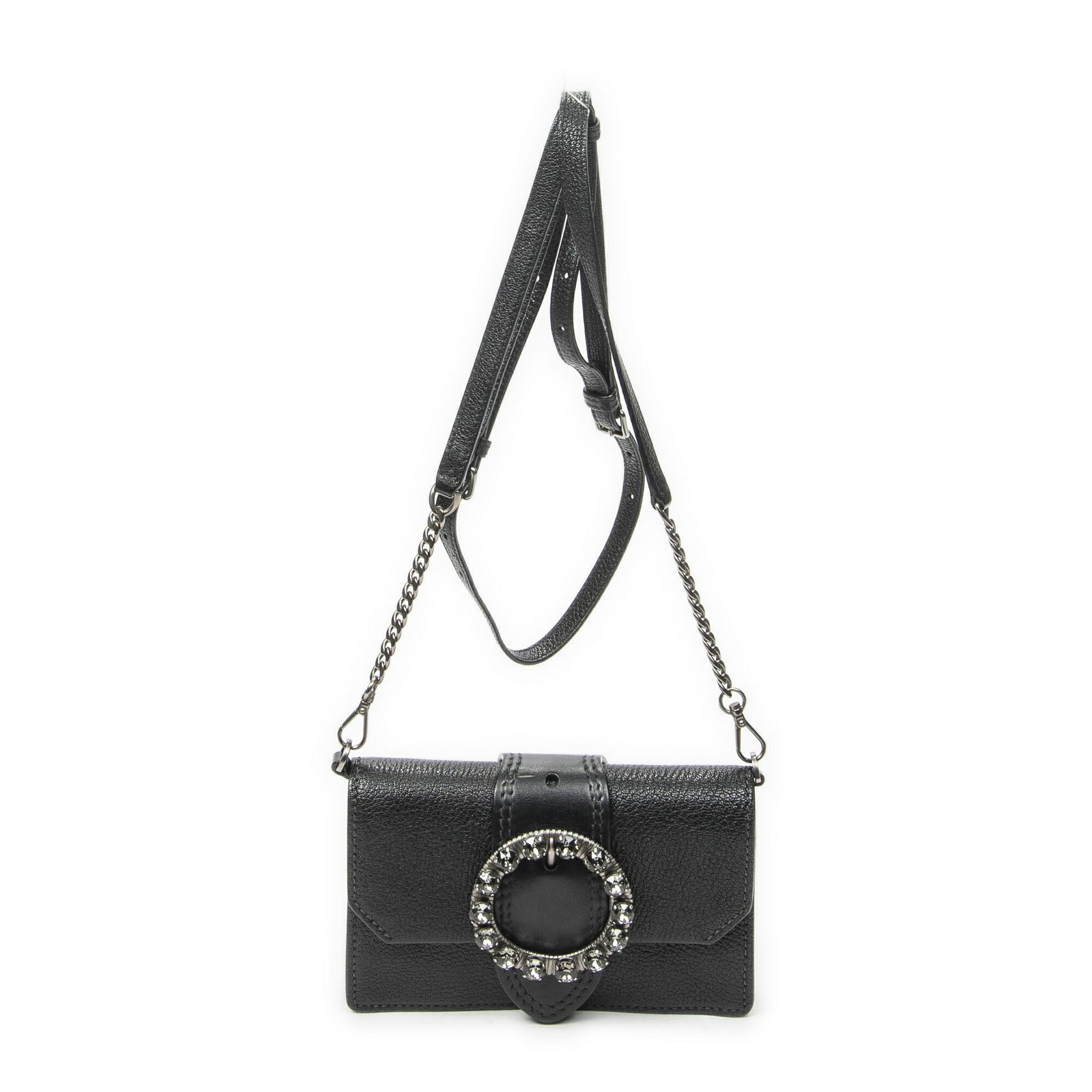 [中古] MIU MIU ミュウミュウMini Jewel Flap Crossbody黒マドラスレザーA