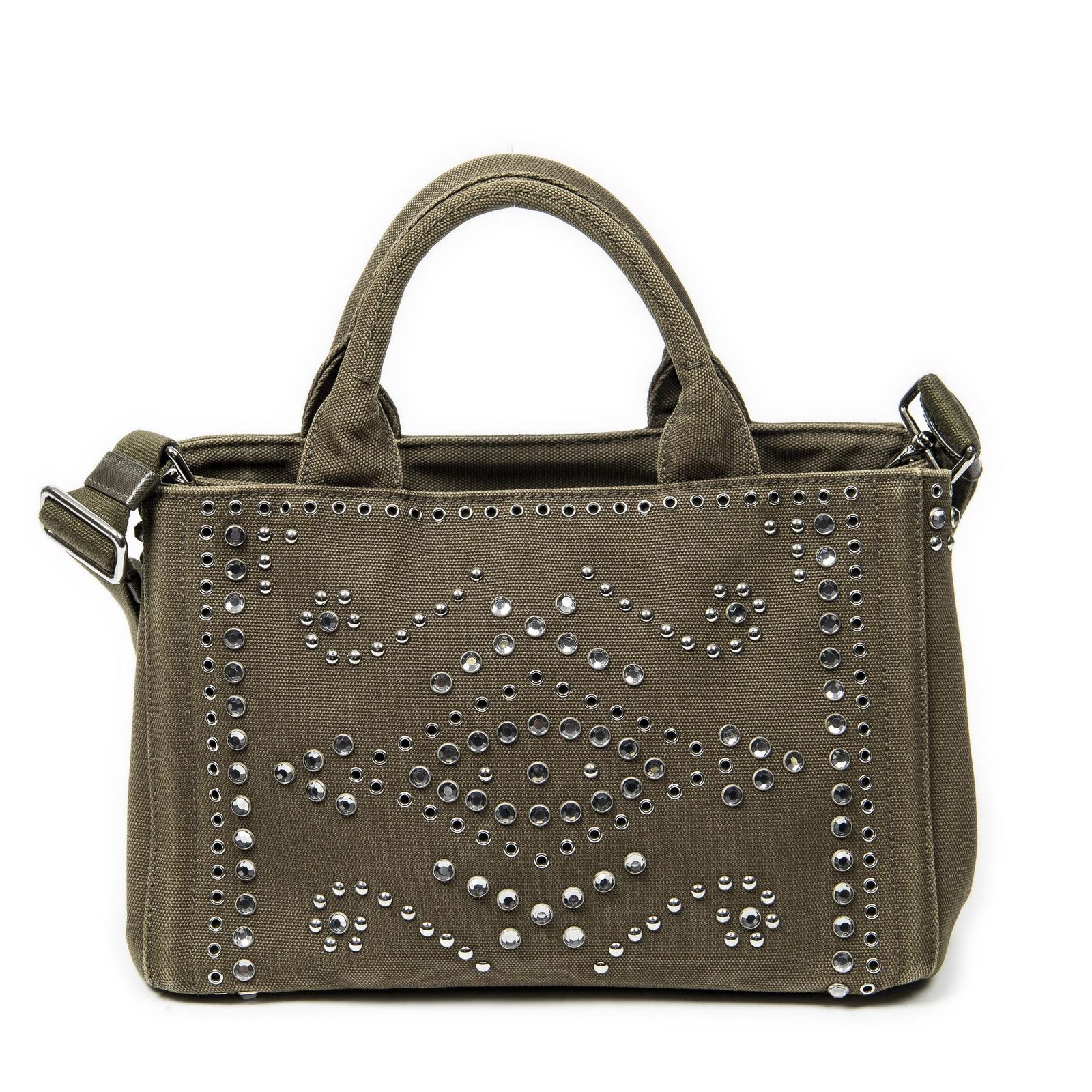 中古] PRADA プラダスモール ラインストーン カナパ トートダーク 