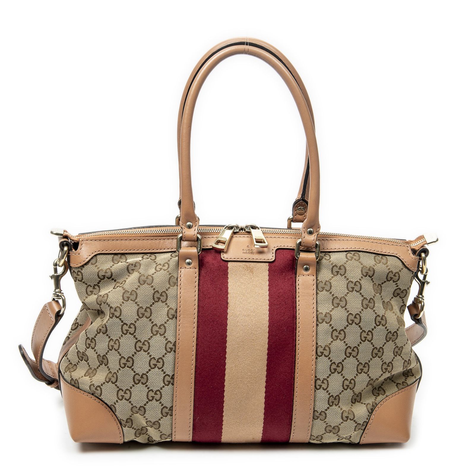 [中古] GUCCI グッチミディアム ウェブ コンバーチブル トートベージュGGキャンバスA