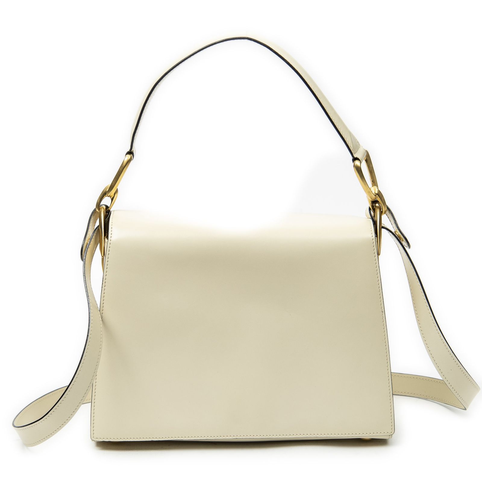 [中古] CELINE セリーヌヴィンテージフラップトップハンドルアイボリーカーフスキンレザーA