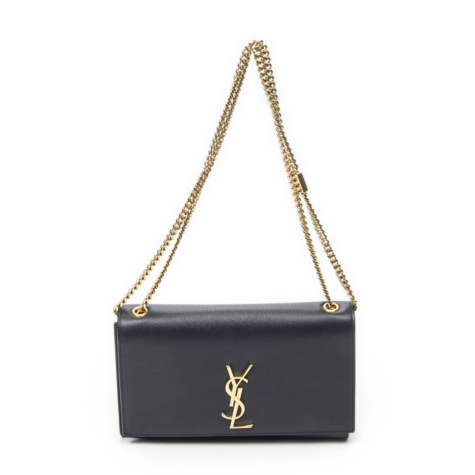 [中古] YVES SAINT LAURENT イヴサンローランミディアムケイトネイビーグレイン ド プードル レザーA