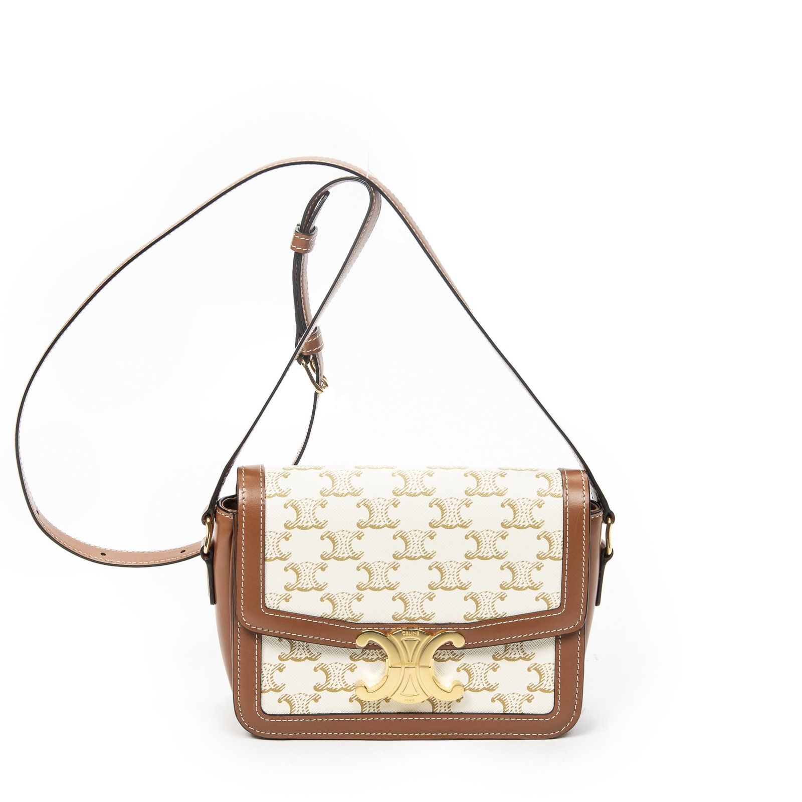 [中古] CELINE セリーヌTeen Triomphe Crossbody白、タントリオンフ PVCキャンバスA