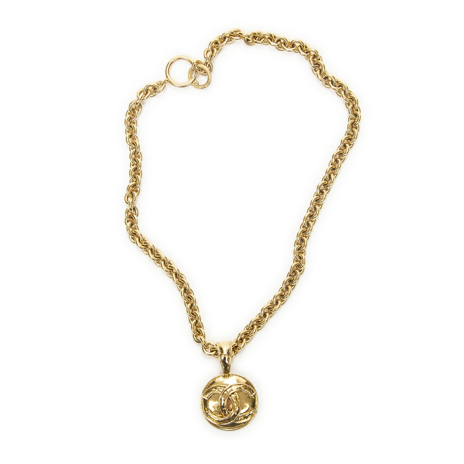 [中古] CHANEL シャネルCCラウンドペンダントチェーンネックレス金金メッキA