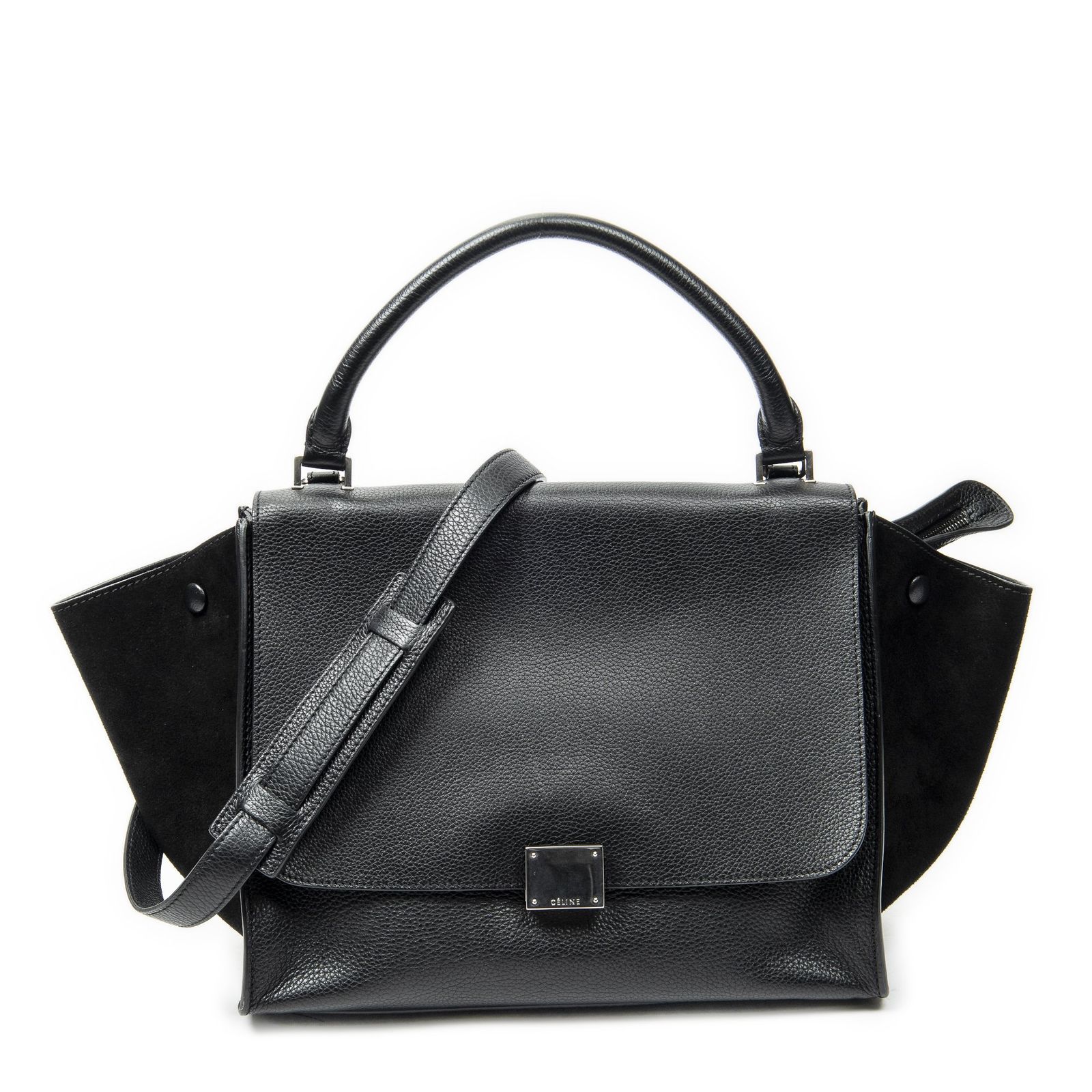 [中古] CELINE セリーヌミディアムトラぺズ黒グレインカーフスキンレザーA
