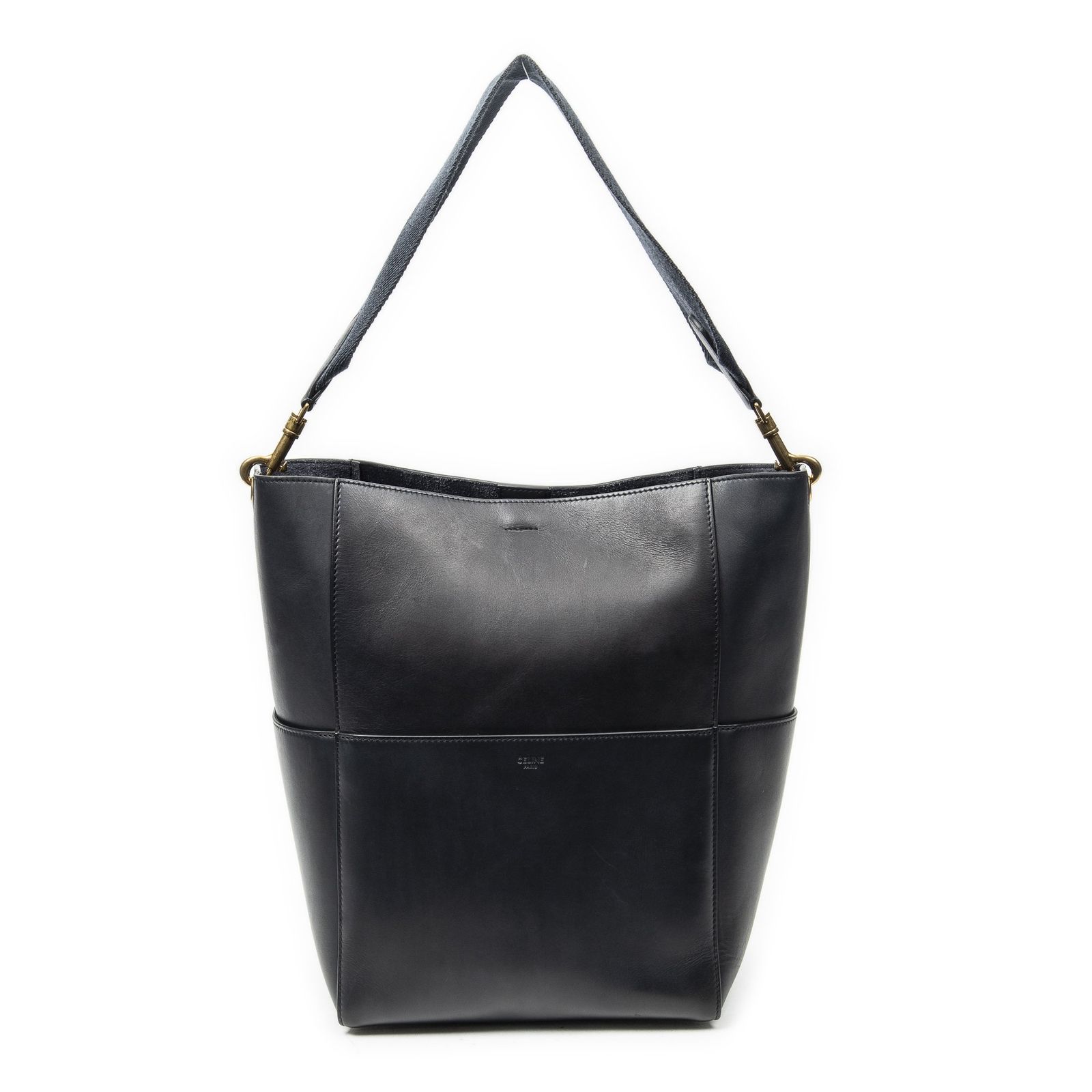 [中古] CELINE セリーヌMedium Seau SangleネイビーカーフスキンレザーA