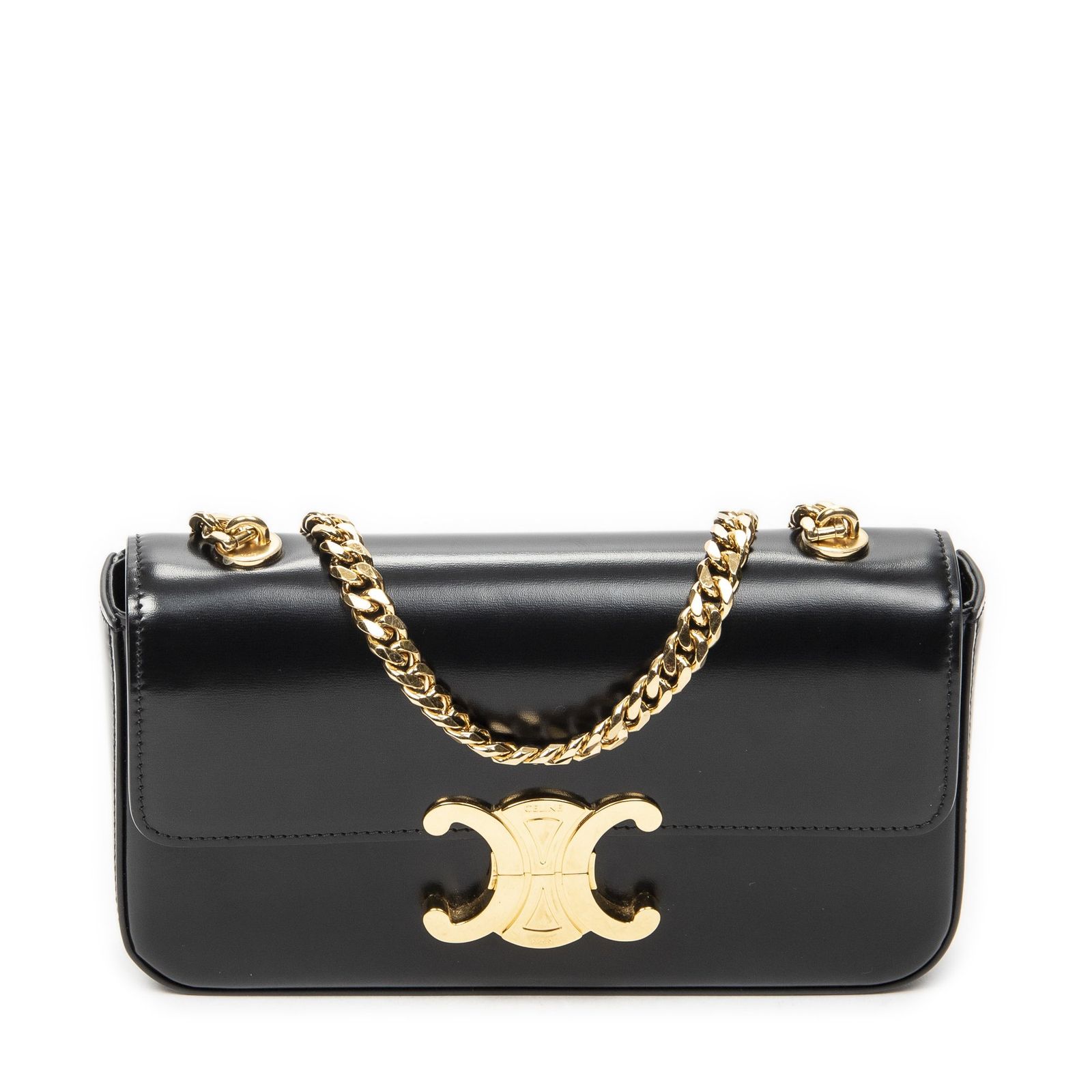 [中古] CELINE セリーヌClaude Chain黒スムースカーフスキンレザーA