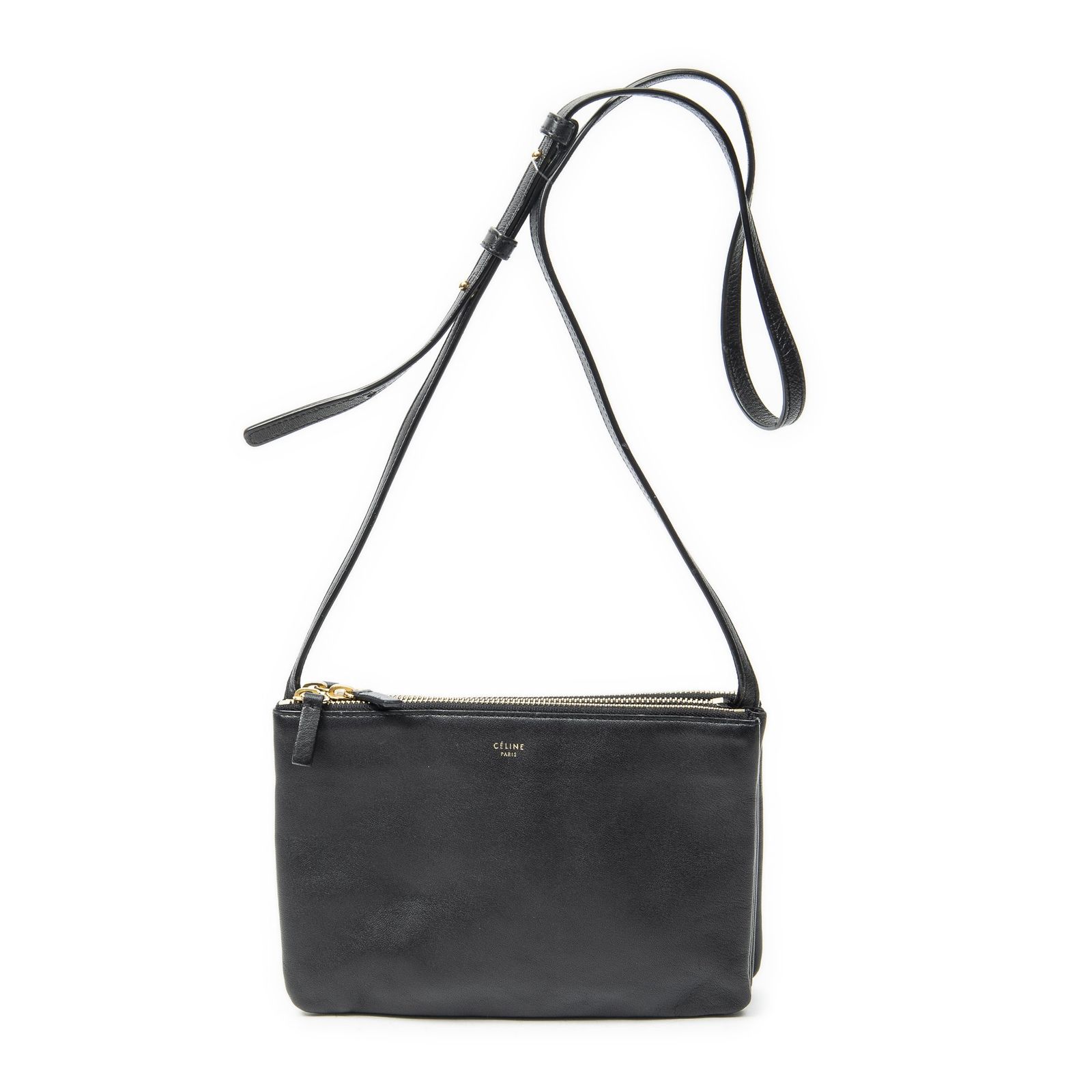[中古] CELINE セリーヌスモール トリオ クロスボディ黒カーフスキンレザーA