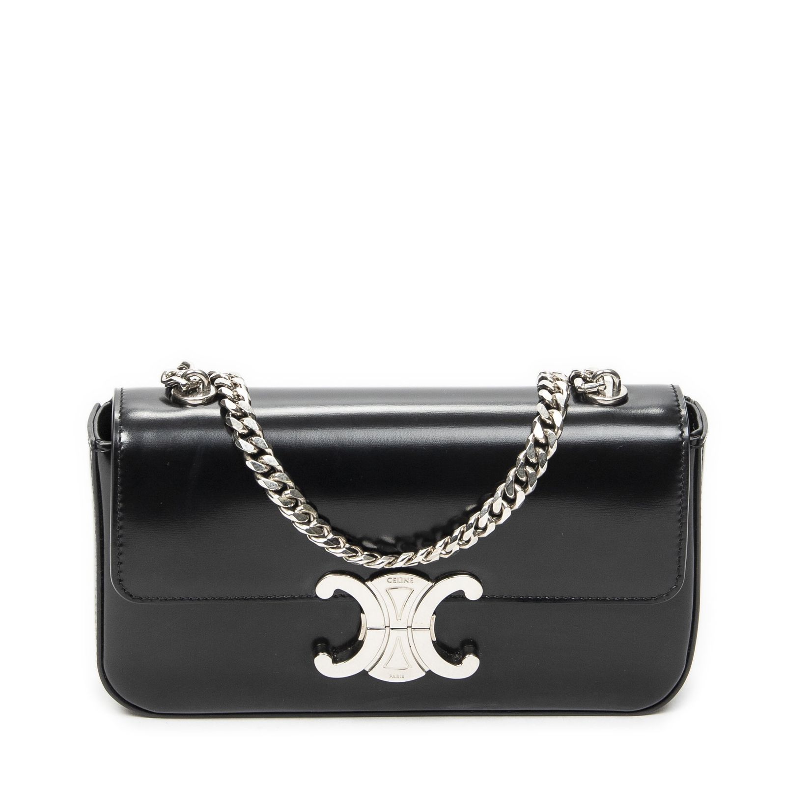 [中古] CELINE セリーヌClaude Chain黒スムースカーフスキンレザーA