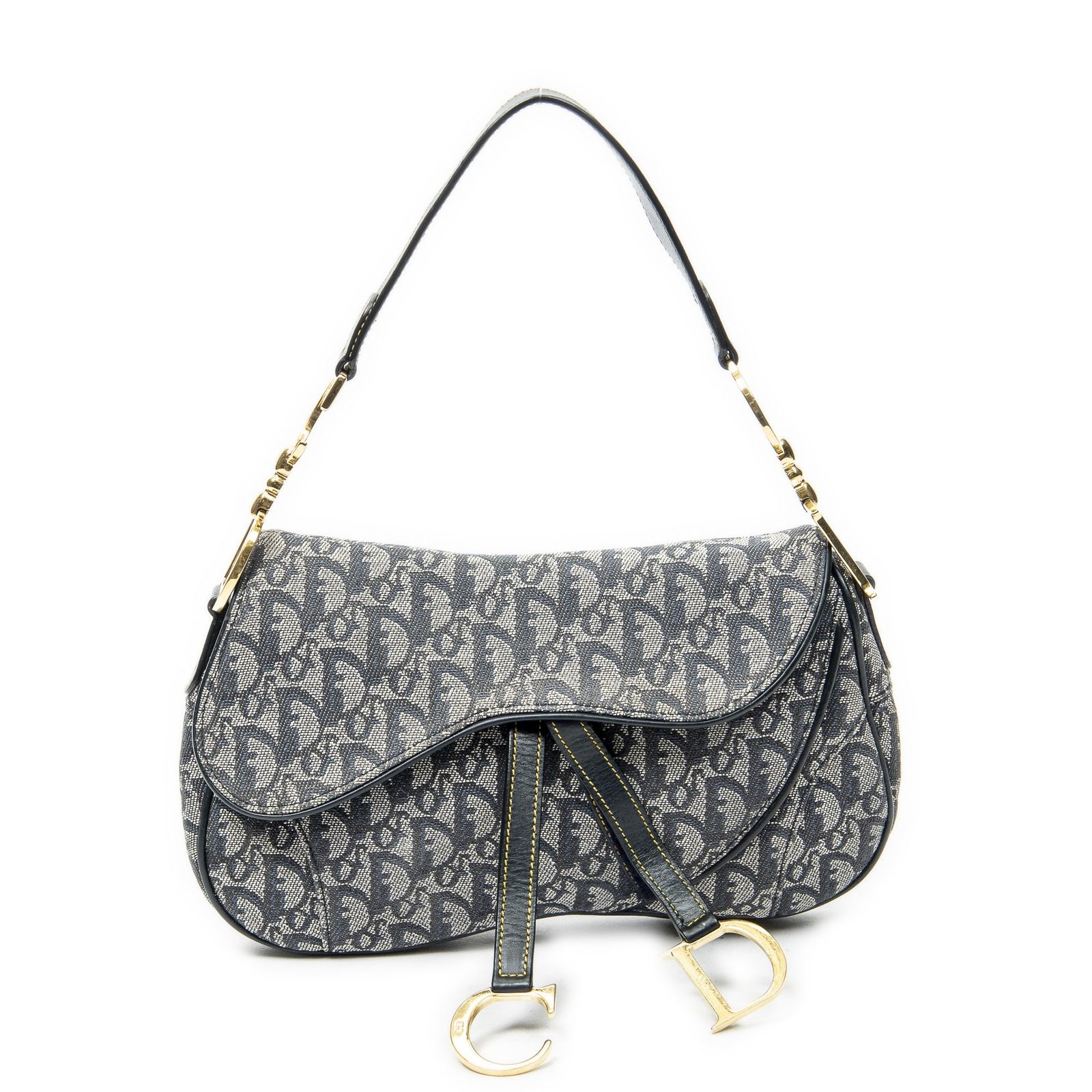 [中古] DIOR ディオールTrotter Double Saddle Bagネイビー/グレートロッター柄 キャンバスA