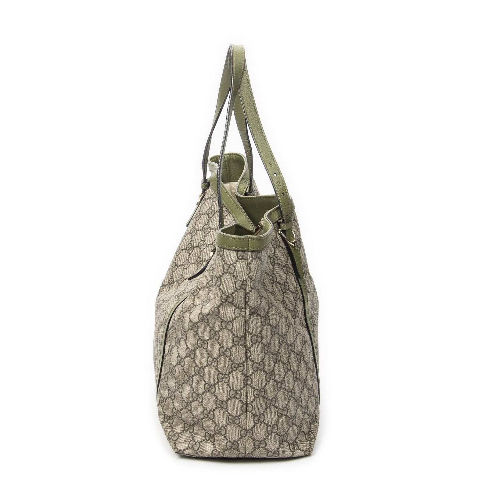 中古] GUCCI グッチトートバッグベージュ/グリーンスプリームPVC  