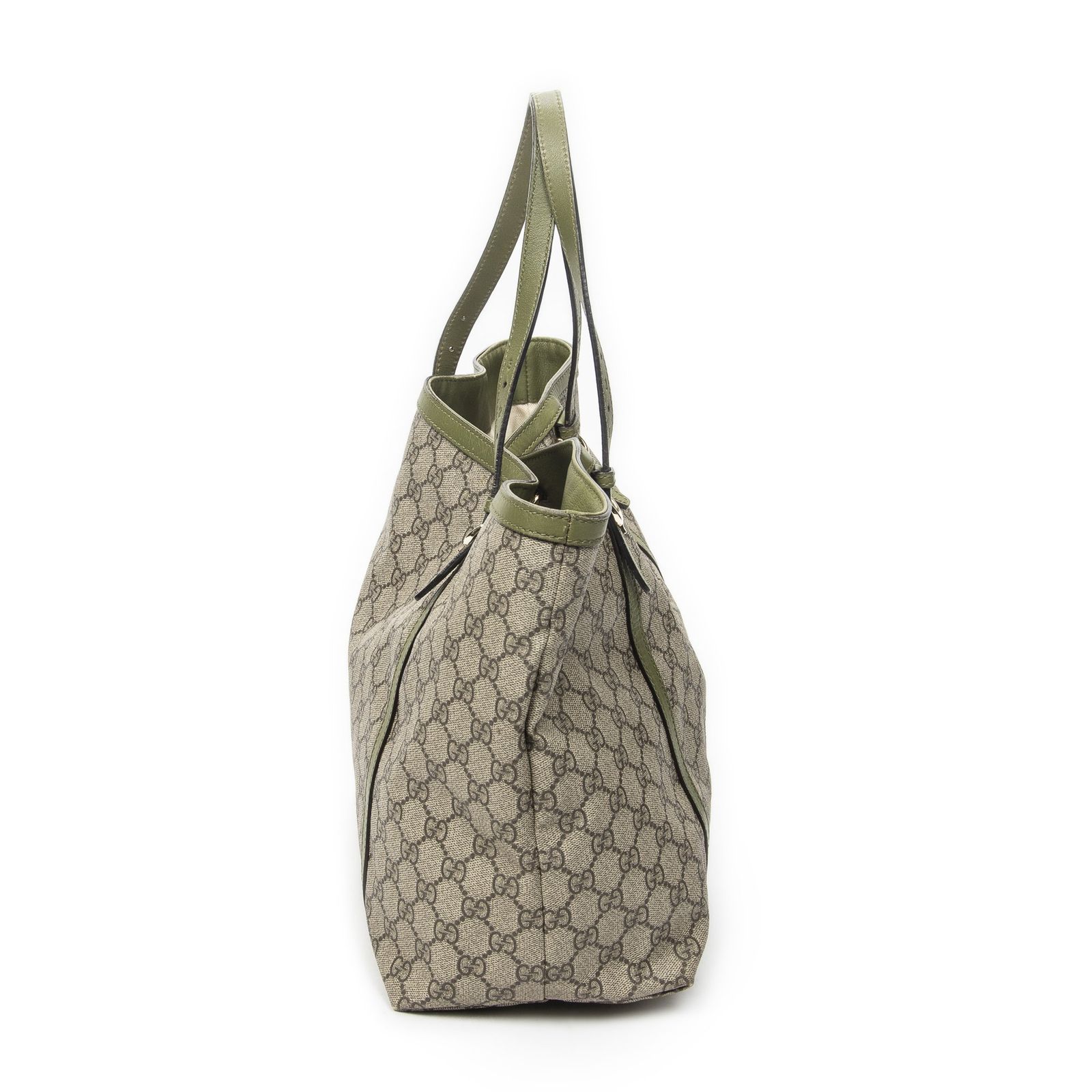 中古] GUCCI グッチトートバッグベージュ/グリーンスプリームPVC 