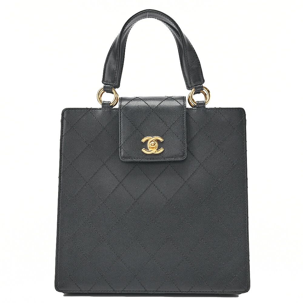 CHANEL シャネル 　キャビアスキン　マトラッセ　ターンロック　ハンドバッグ　黒（ゴールド金具） レディース バッグ ショルダーバッグ【中古】【送料無料】【SS】