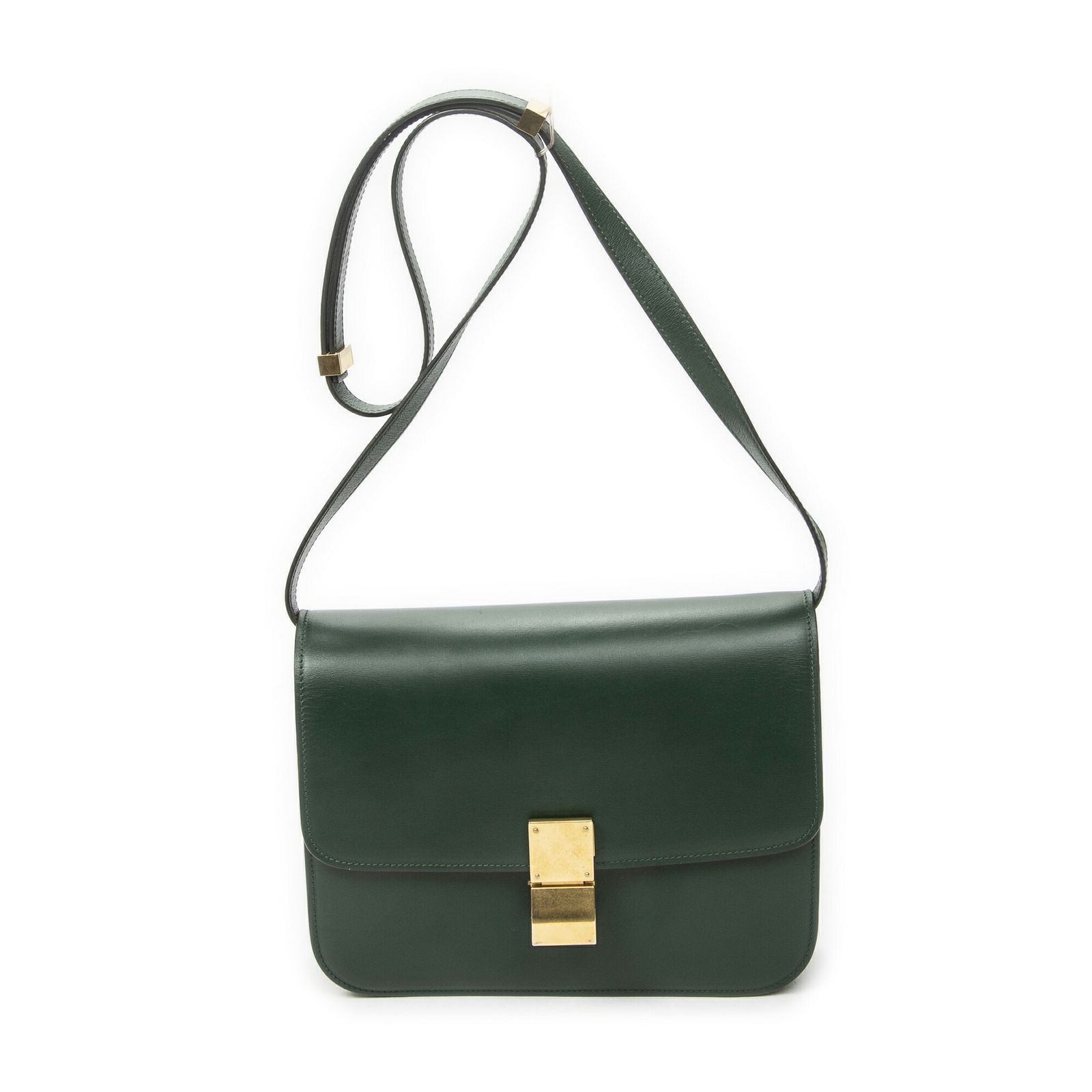[中古] CELINE セリーヌミディアム クラシック ボックス クロスボディ緑スムースカーフスキンレザーA