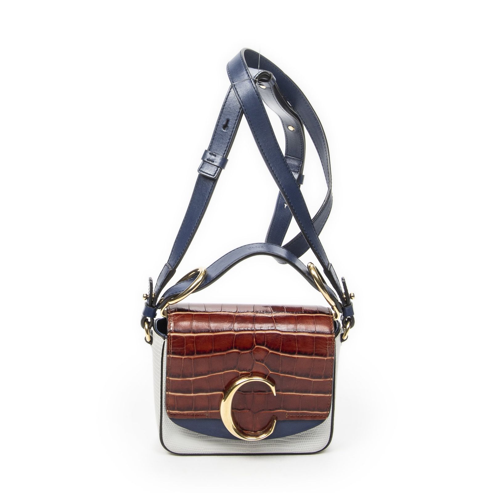 [中古] CHLOE クロエミニジップクロスボディネイビー、茶色、アイボリークロコ型押しレザーNone