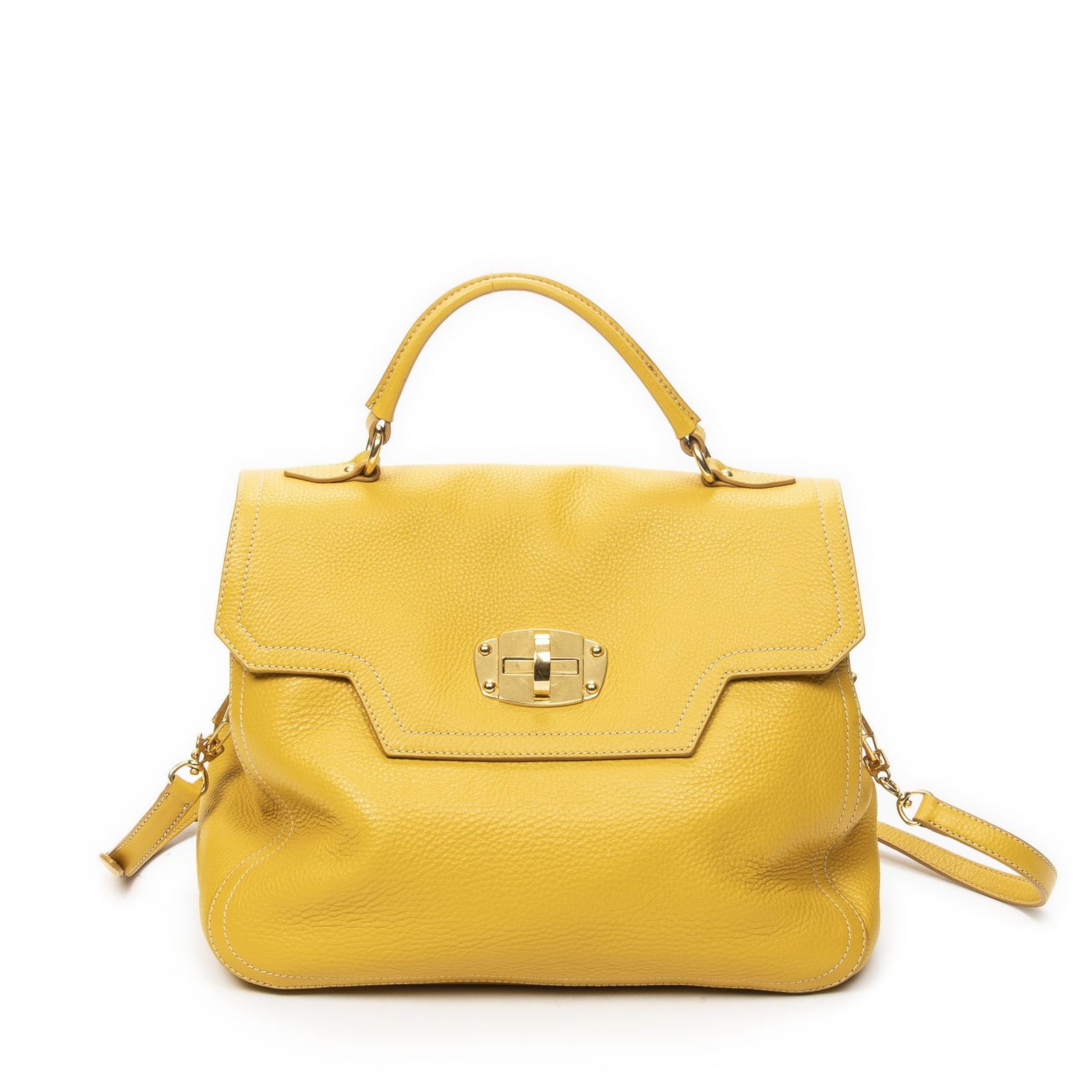 [中古] MIU MIU ミュウミュウTurn Lock Flap Top Handle黄色ヴィテロ カリブレザーA