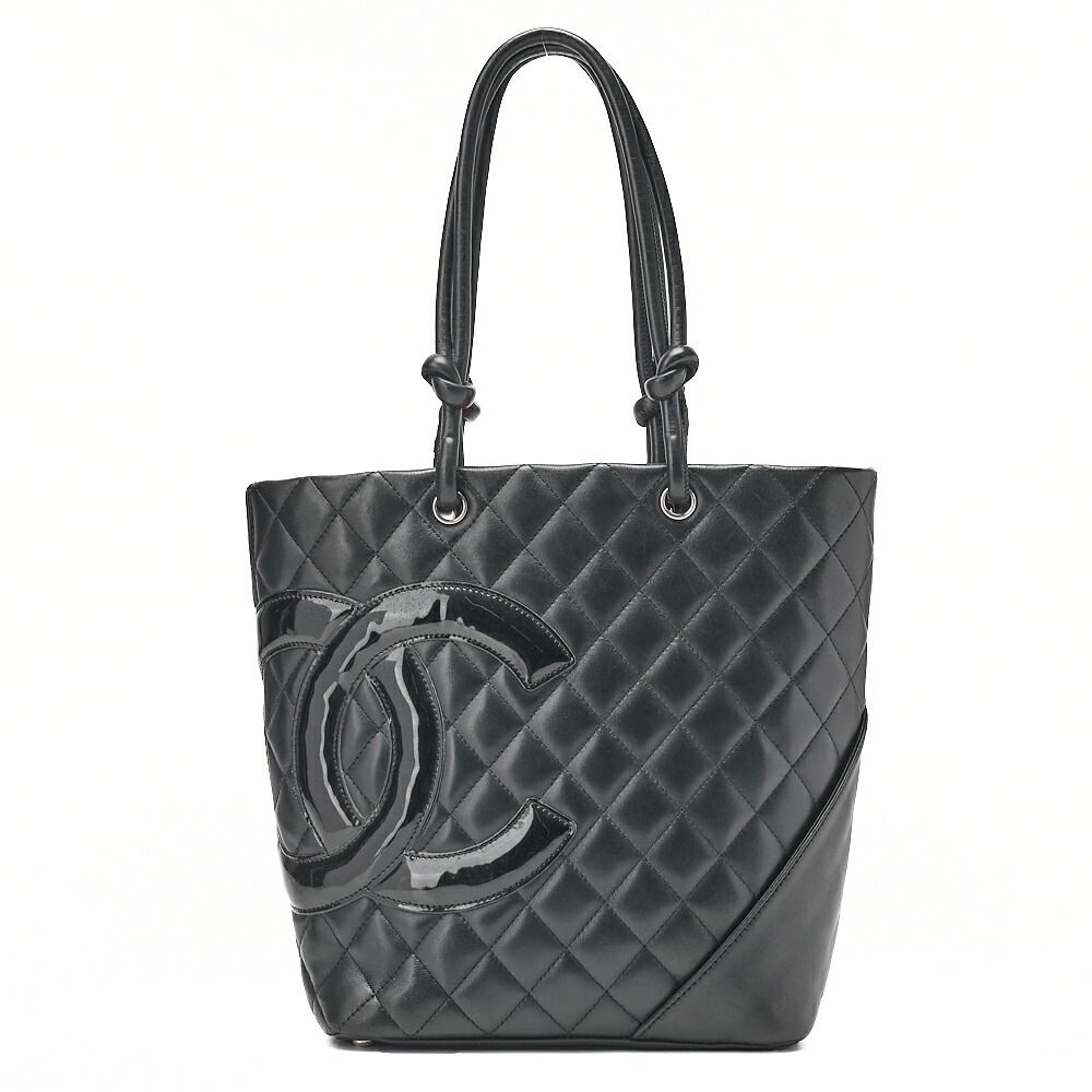 CHANEL シャネル カーフレザー×エナメル カンボンライン ボーリングバッグ 黒×黒（シルバー金具）レディース【中古】【送料無料】