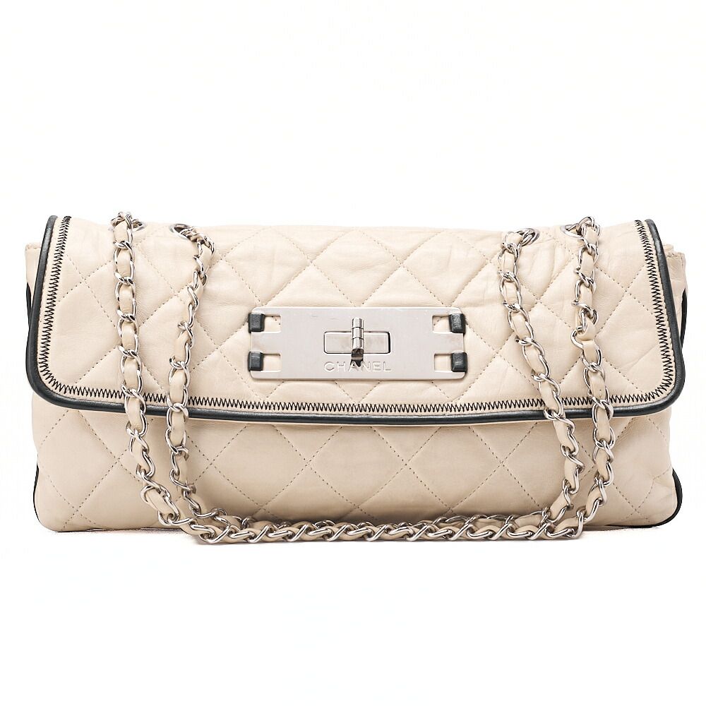 CHANEL シャネル ラムスキン イーストウエスト 2.55ロック チェーンショルダーバッグ ホワイト シルバー金具 ブランド【中古】【送料無料】