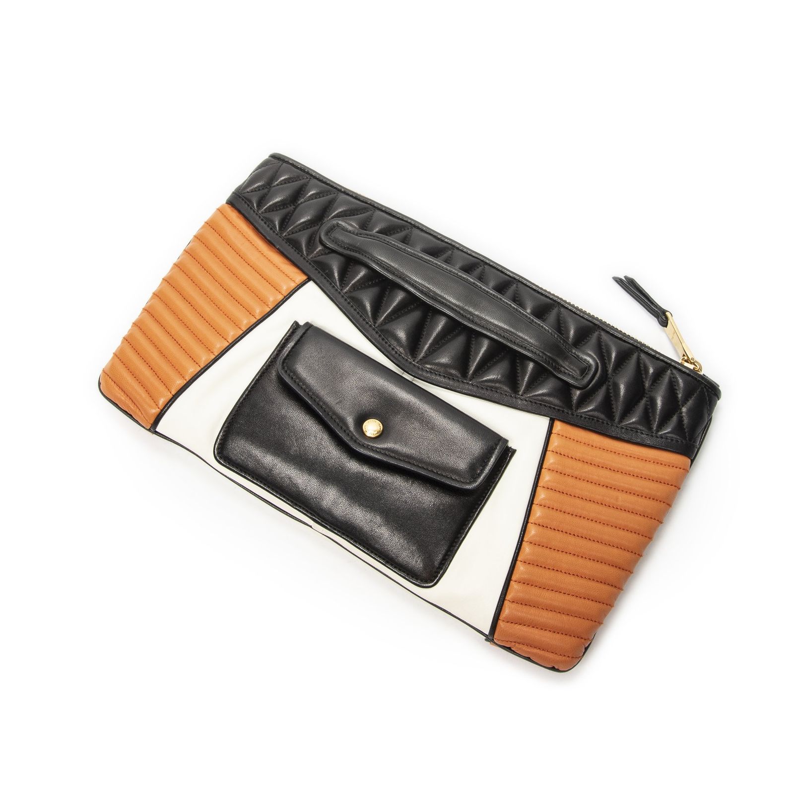[中古] MIU MIU ミュウミュウBiker Zip Clutchダークブラウン、アイボリー、オレンジマトラッセパテントレザーA 34,255円