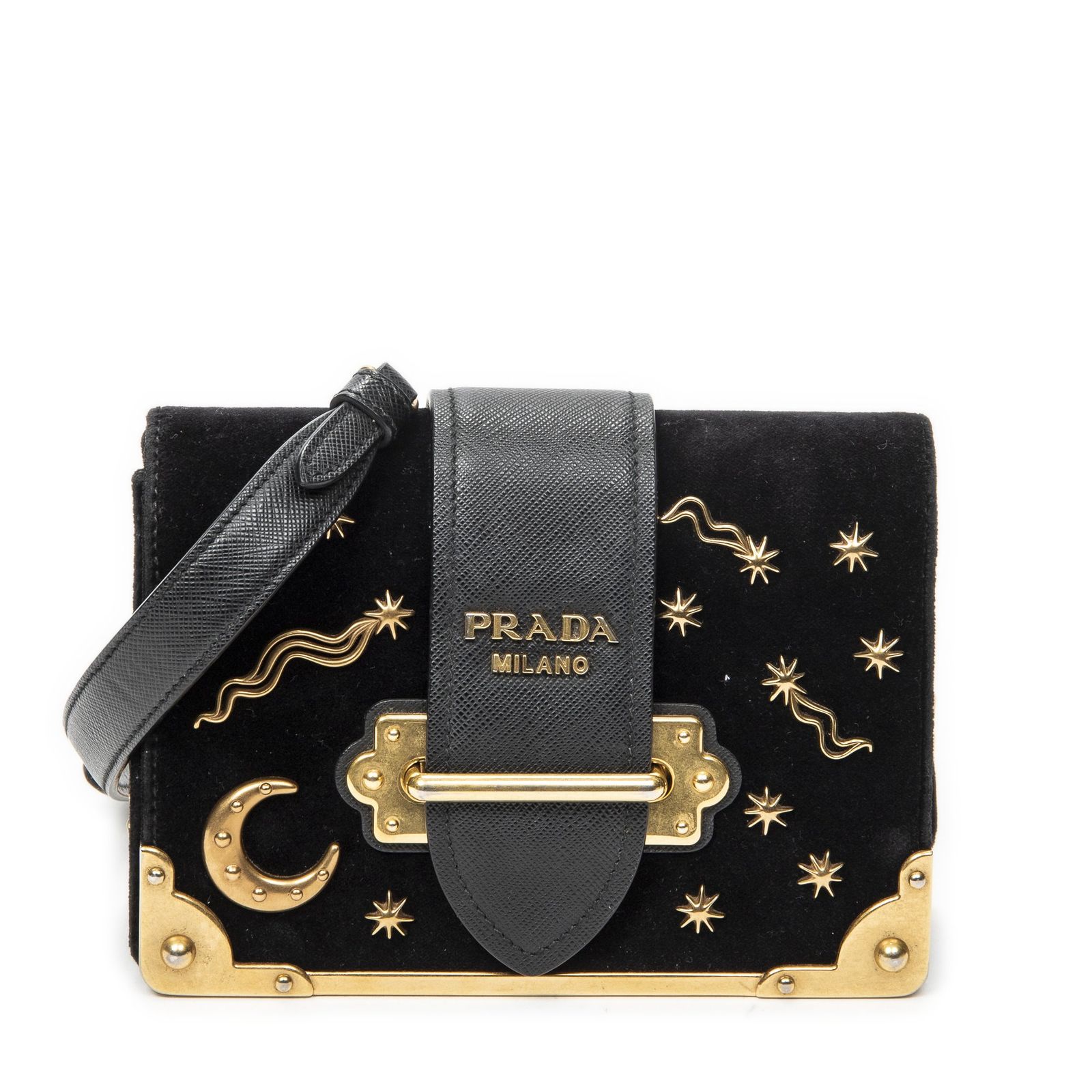[中古] PRADA プラダCahier Astrology Crossbody黒エンベリッシュキャンバスAB