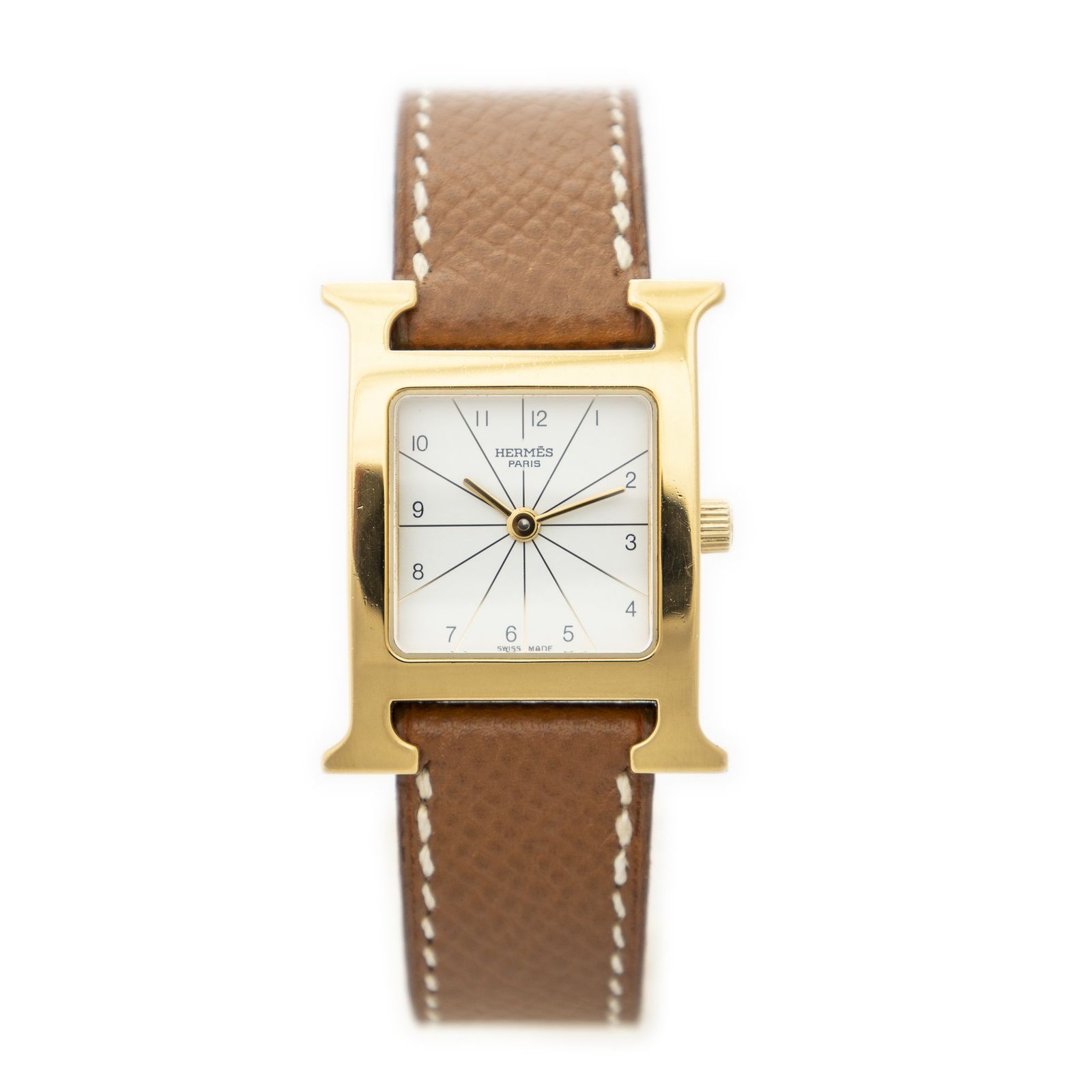[中古] HERMES エルメスHeure H ウォッチ茶色クールシュベルレザーA