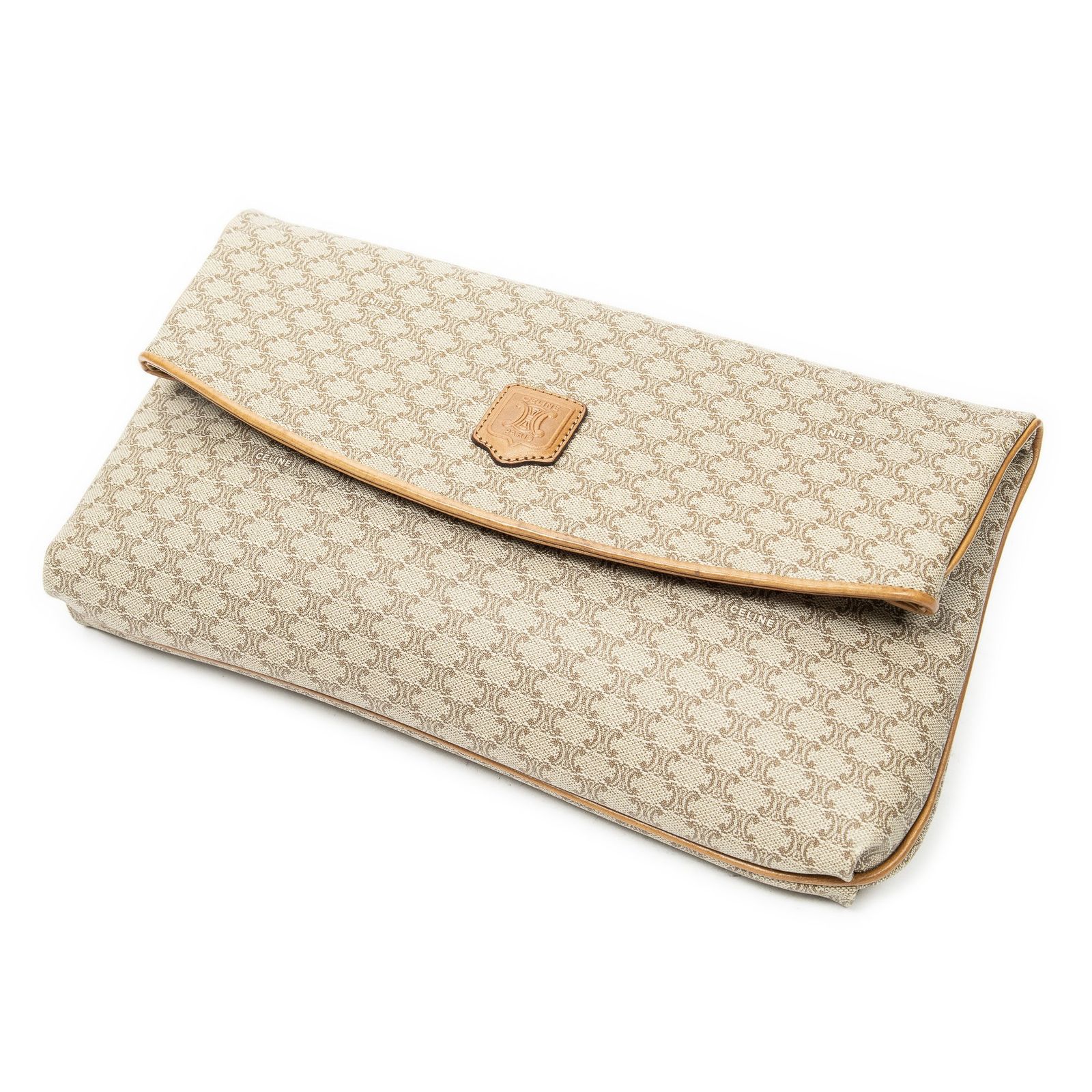 [中古] CELINE セリーヌヴィンテージ フラップ クラッチベージュマカダムPVCキャンバスA