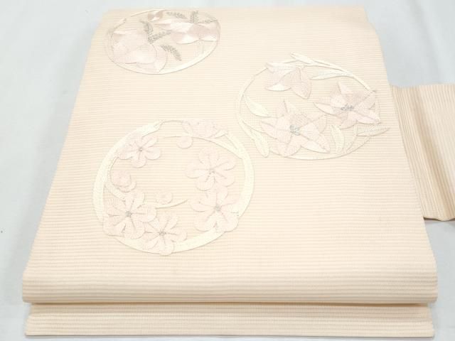 平和屋着物＊夏物　九寸名古屋帯　総刺繍　花丸文　正絹　逸品　CABH8025fb