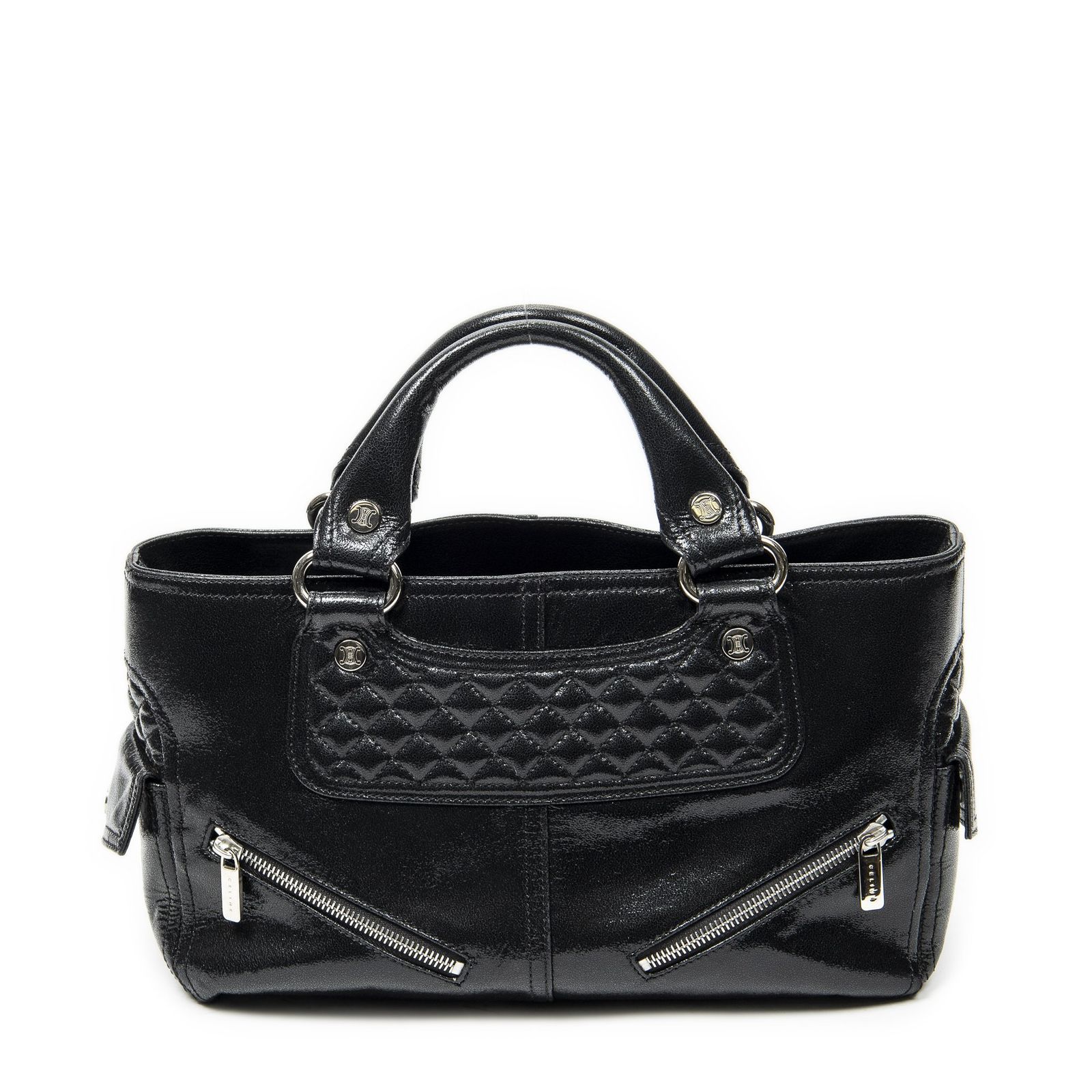 [中古] CELINE セリーヌBiker Boogie黒Metallic LeatherA