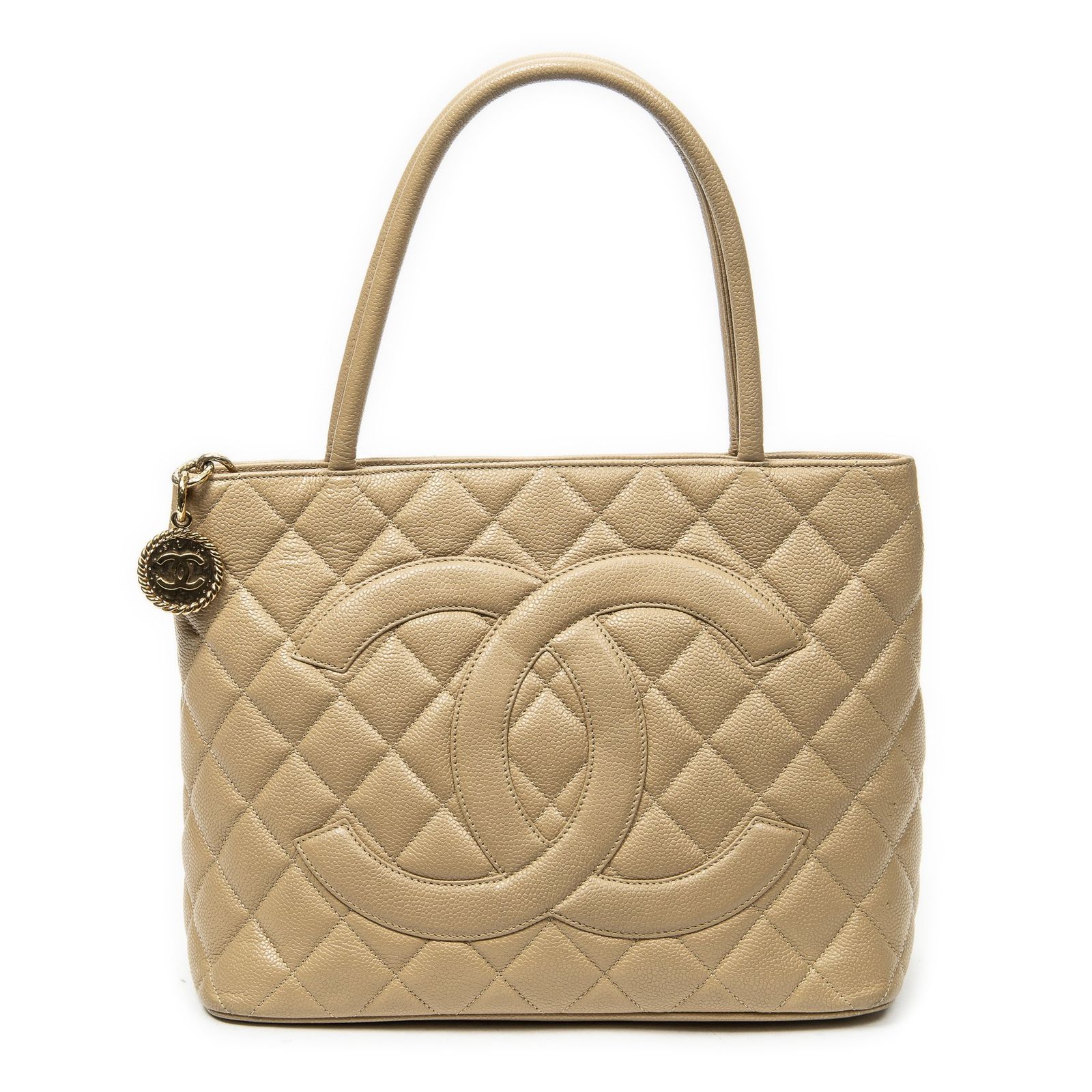 [中古] CHANEL シャネルタイムレスメダリオントートベージュマトラッセキャビアレザーA