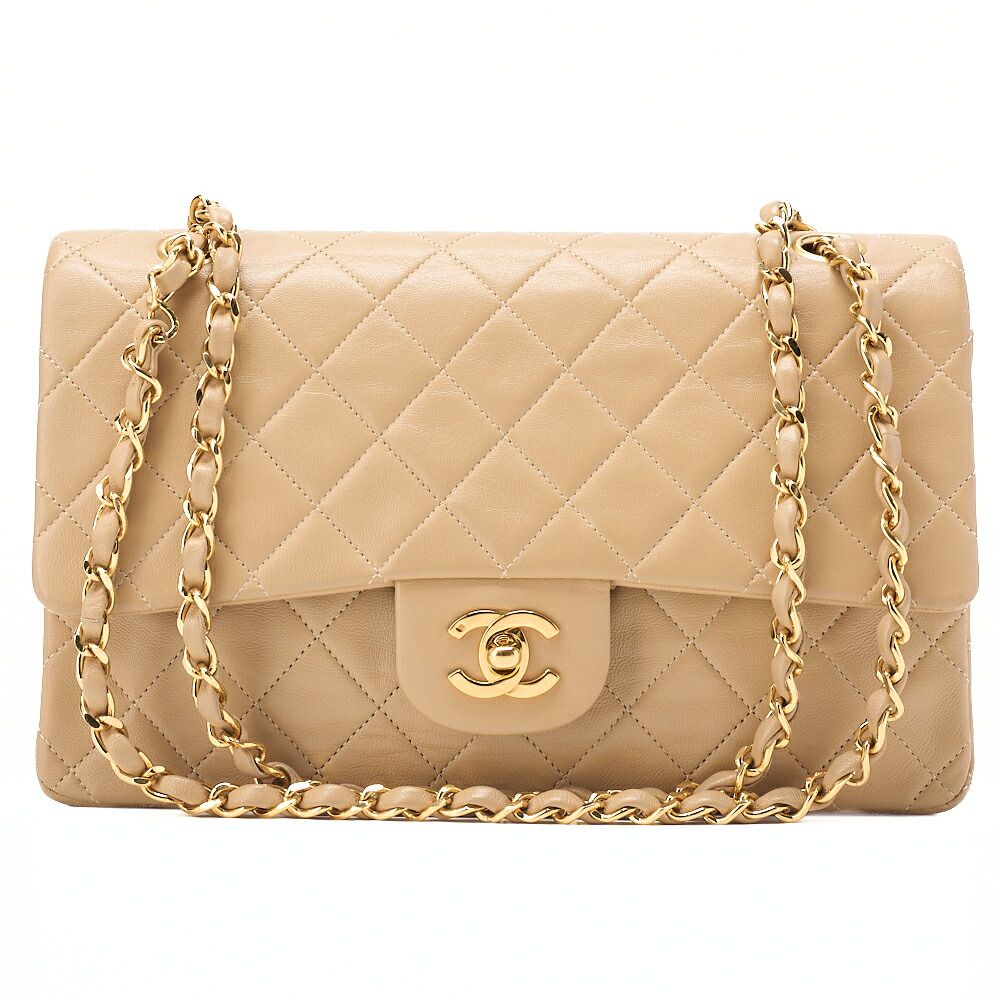CHANEL　シャネル　ラムスキン　マトラッセ　Wフラップ　25cm　チェーンショルダー　ベージュ　ゴールド金具 レディースバッグ ブランド【中古】【送料無料】