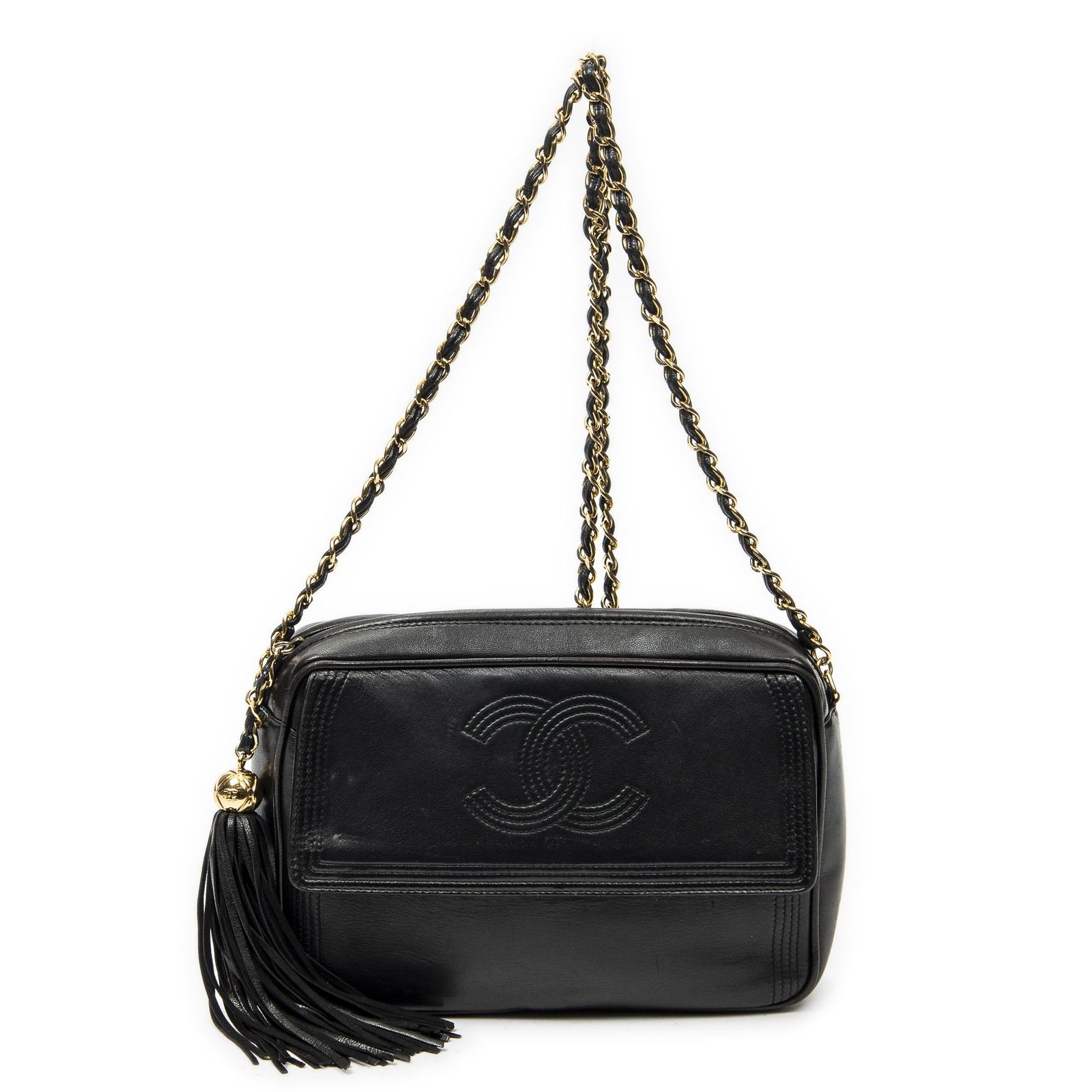 [中古] CHANEL シャネルCC タッセル カメラバッグ黒ラムスキンレザーA