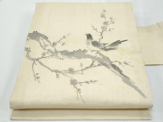 平和屋着物＊夏物　九寸名古屋帯　作家物　手描き　休み鳥　正絹　逸品　CABH8031fb