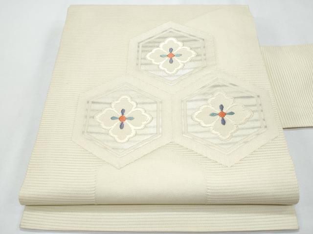 平和屋着物＊夏物　九寸名古屋帯　亀甲花文　正絹　逸品　CABH8034fb