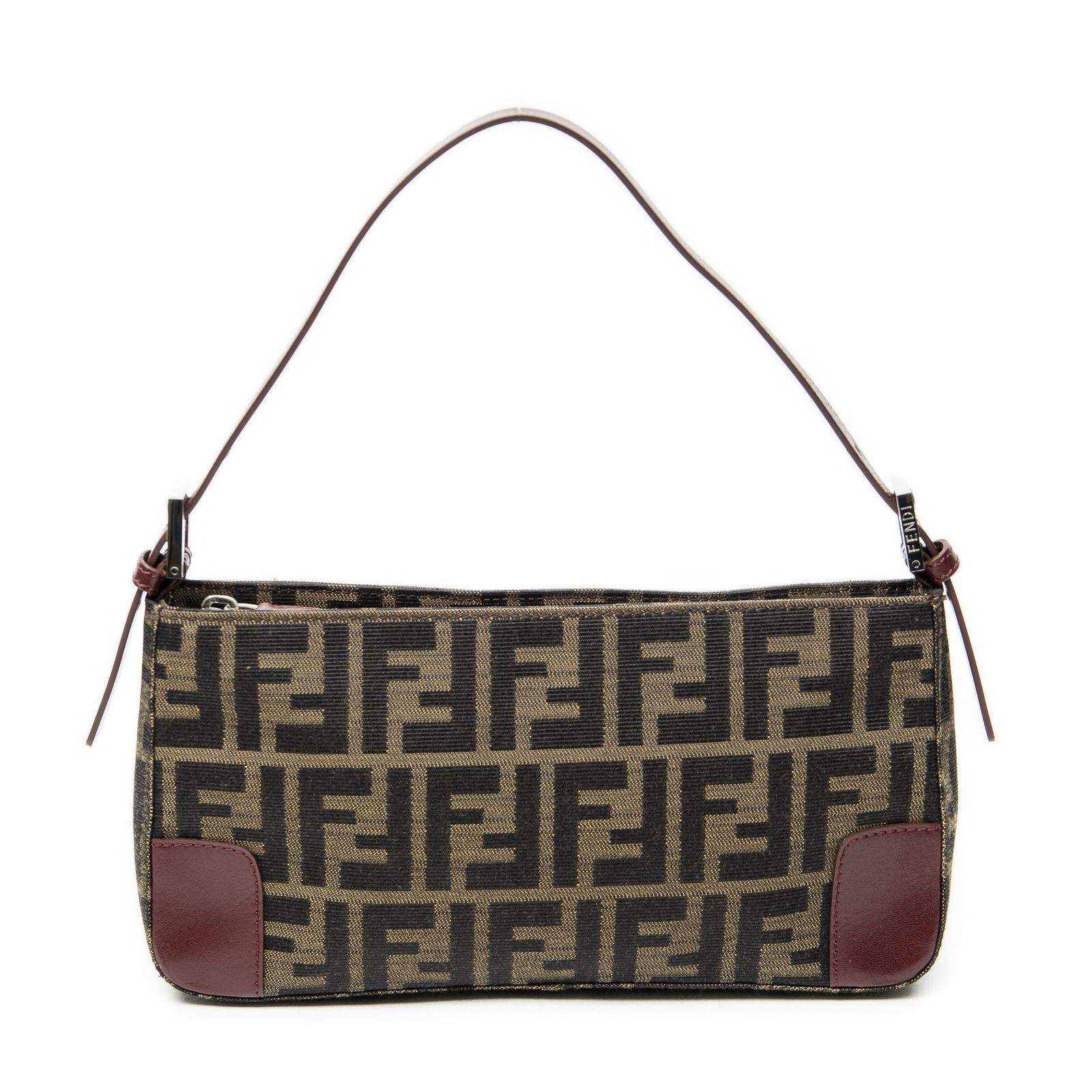 [中古] FENDI フェンディZip Pochette茶色、バーガンディズッカキャンバスA