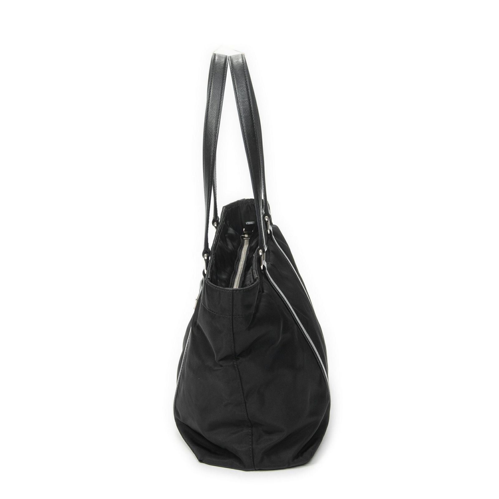 中古] PRADA プラダジップショッピングトート黒ナイロンキャンバスA