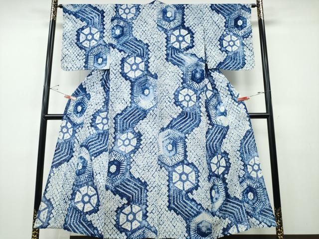 平和屋着物∴夏物　浴衣　有松鳴海絞り　流水亀甲花文　綿　逸品　CABH1358ng