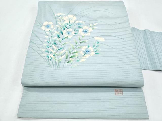 平和屋着物＊夏物　塩瀬　九寸名古屋帯　友禅　作家物　枝花文　正絹　逸品　CABH8013fb