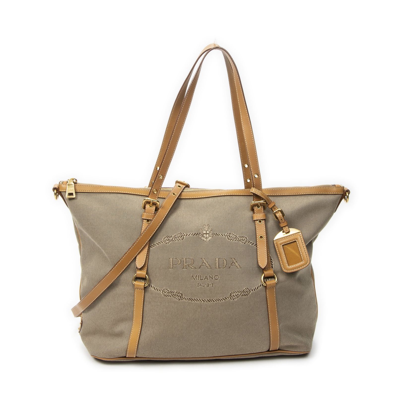 [中古] PRADA プラダジャカード織ショッピングトートバッグベージュ/タンジャカードグキャンバスA 48,600円