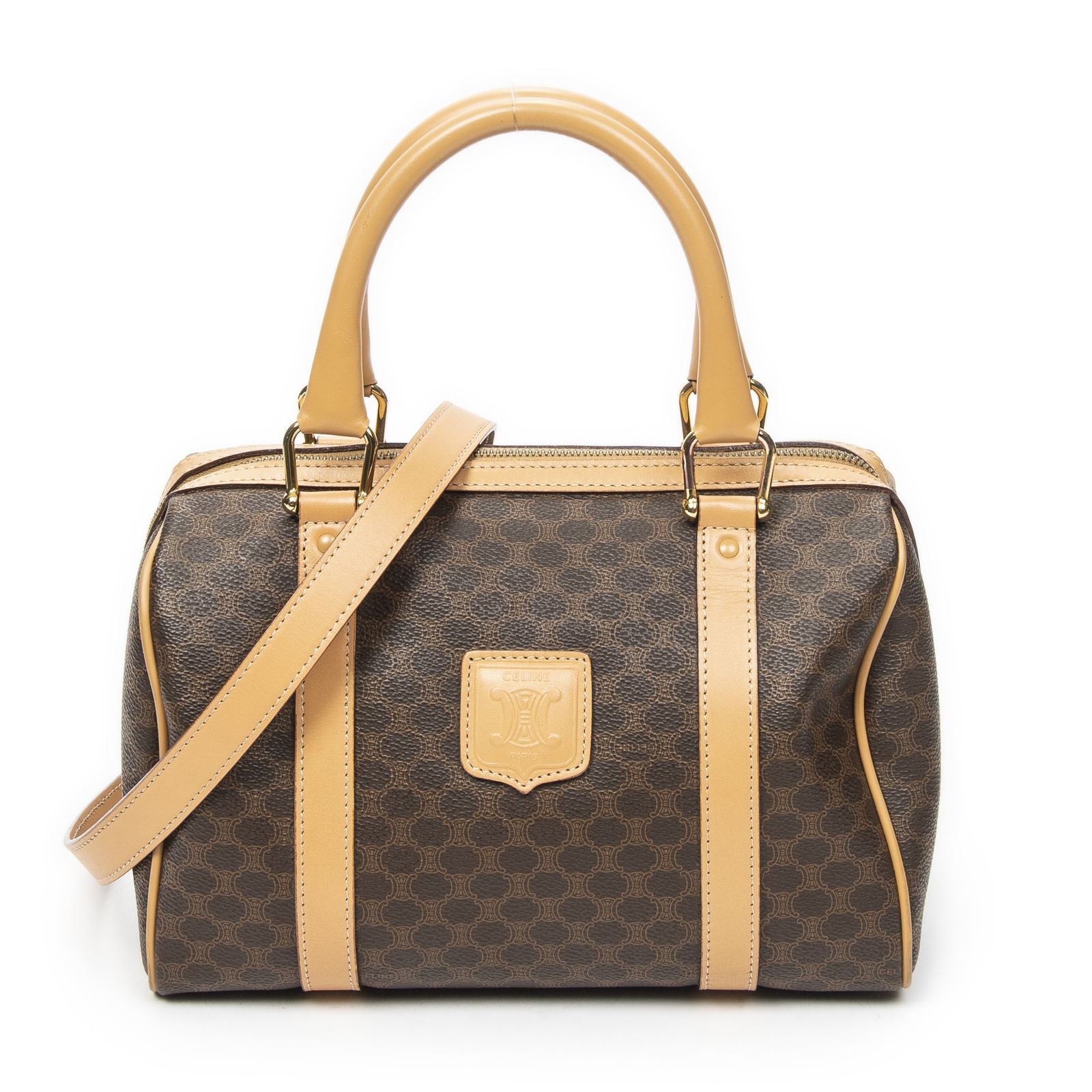 [中古] CELINE セリーヌミニボストンブラウン/ベージュマカダムPVCキャンバスA