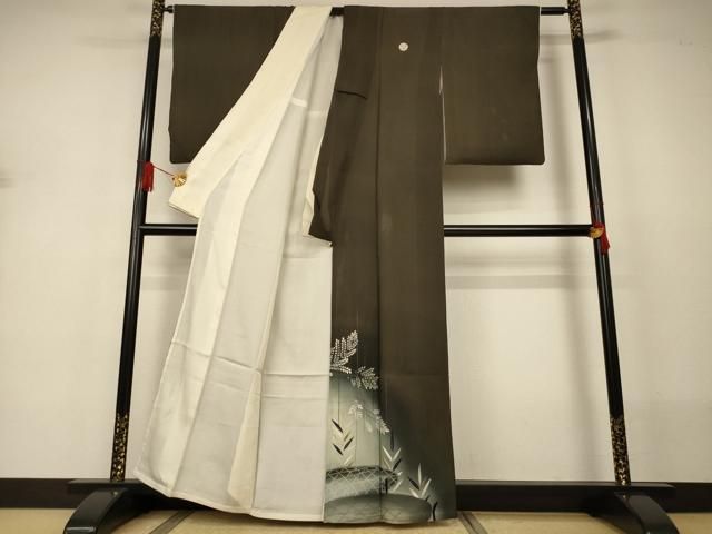 平和屋着物＊夏物 アンティーク 大正ロマン 黒留袖 絽 刺繍 草花文 暈