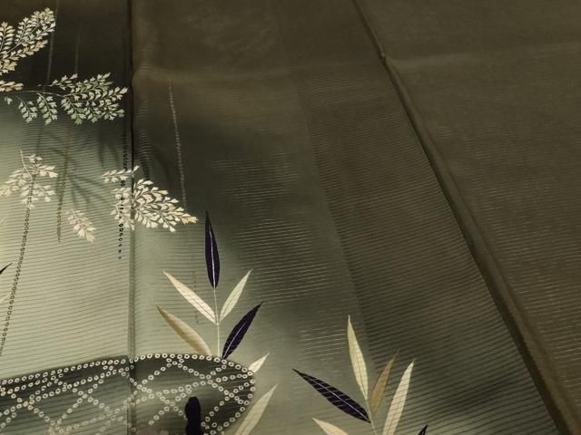 平和屋着物＊夏物 アンティーク 大正ロマン 黒留袖 絽 刺繍 草花文 暈