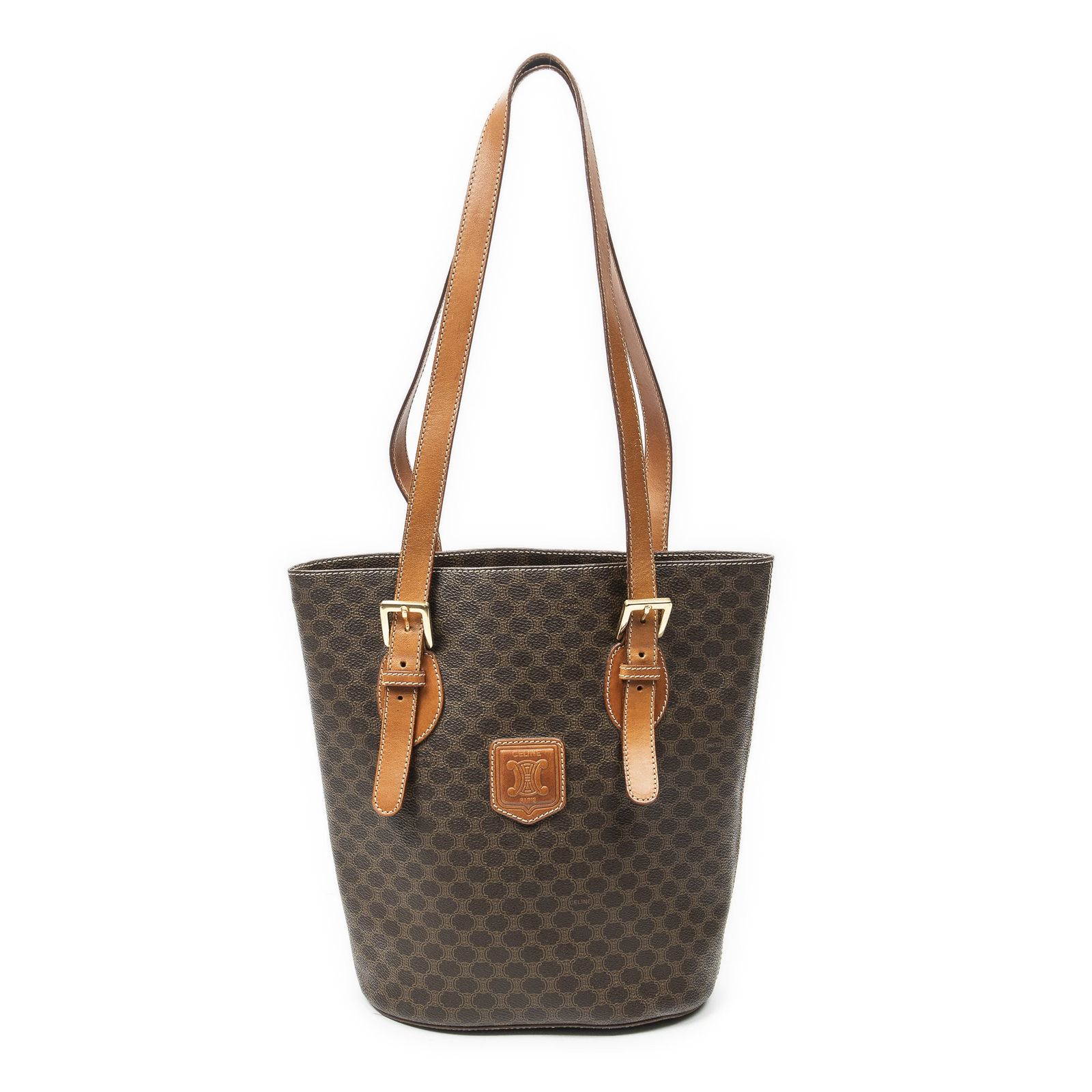 [中古] CELINE セリーヌヴィンテージ バケット トート茶色マカダムPVCキャンバスAB