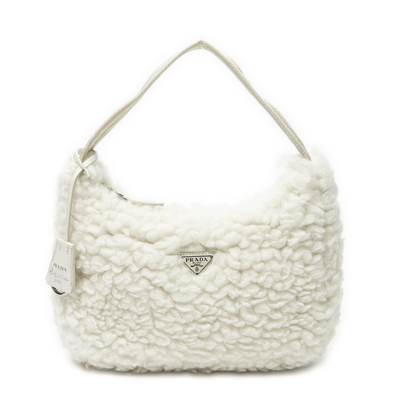 [中古] PRADA プラダMini Shearling Zip Hoboアイボリー羊毛皮A