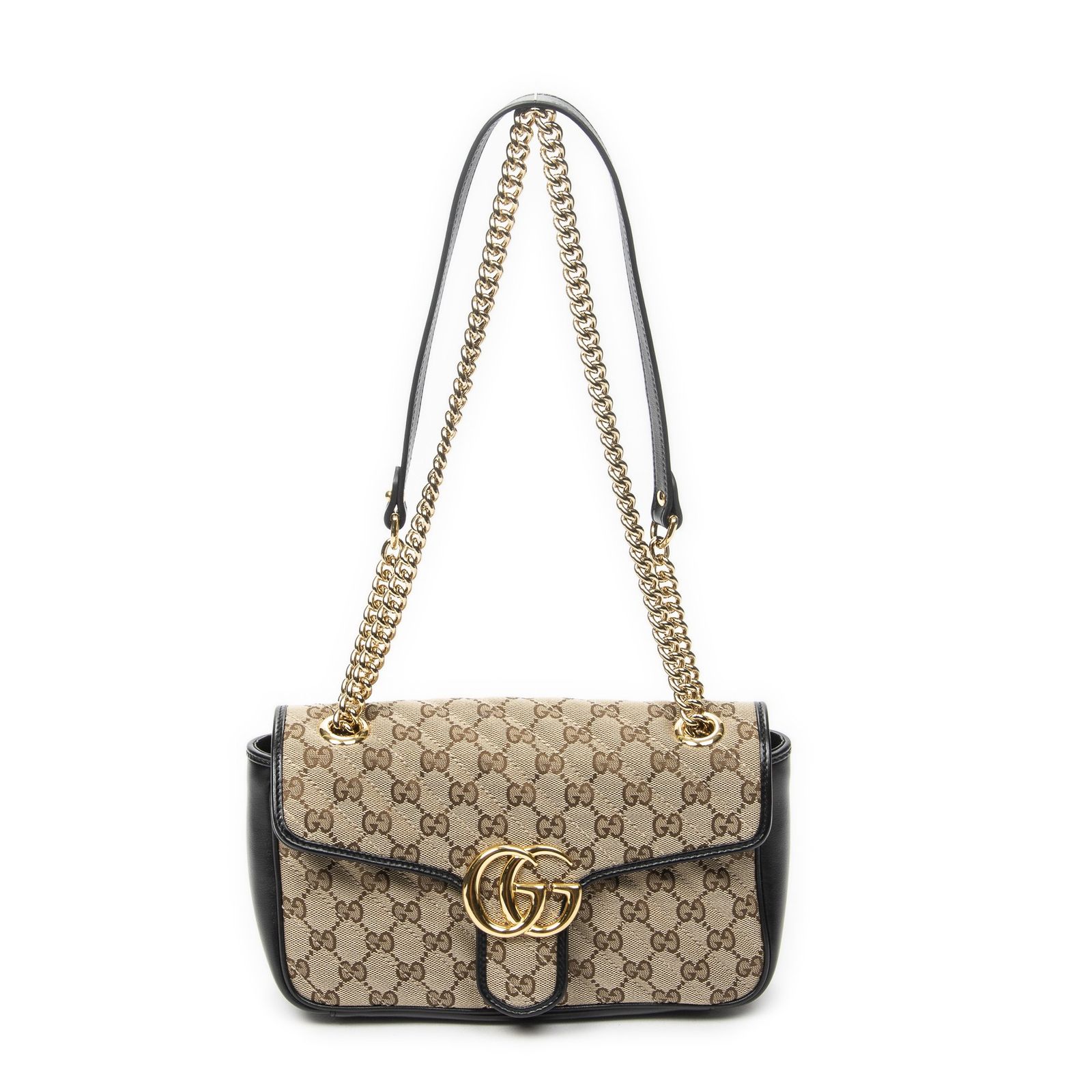 [中古] GUCCI グッチMedium GG Marmont Flapベージュ/ブラックマトラッセGGキャンバスA