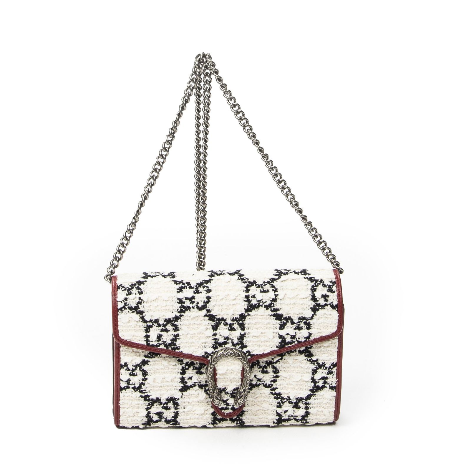 [中古] GUCCI グッチディオニュソス チェーンウォレットアイボリー、赤ツイードA