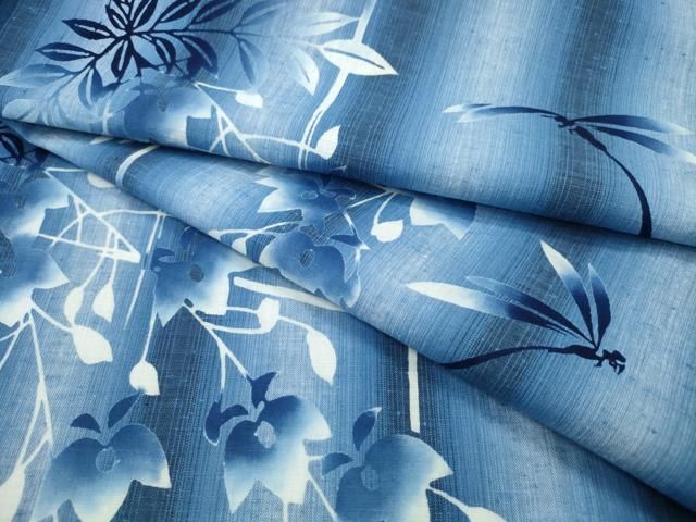 平和屋着物∴夏物　浴衣　注染　蜻蛉　藤の花間道　綿　逸品　CABH1374ng