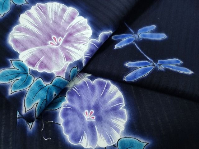 平和屋着物∴夏物　浴衣　注染　蜻蛉　朝顔　綿　逸品　CABH1375ng
