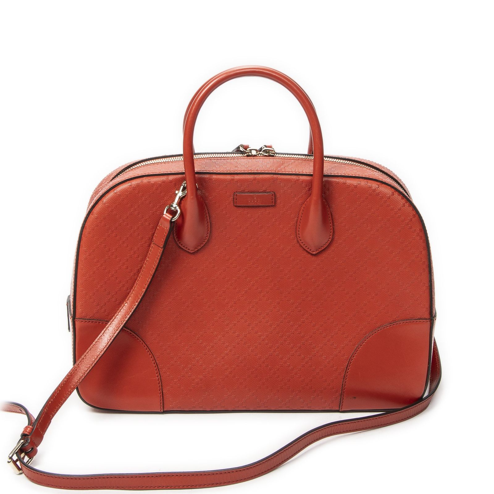 [中古] GUCCI グッチミディアムボストン赤Diamante LeatherA