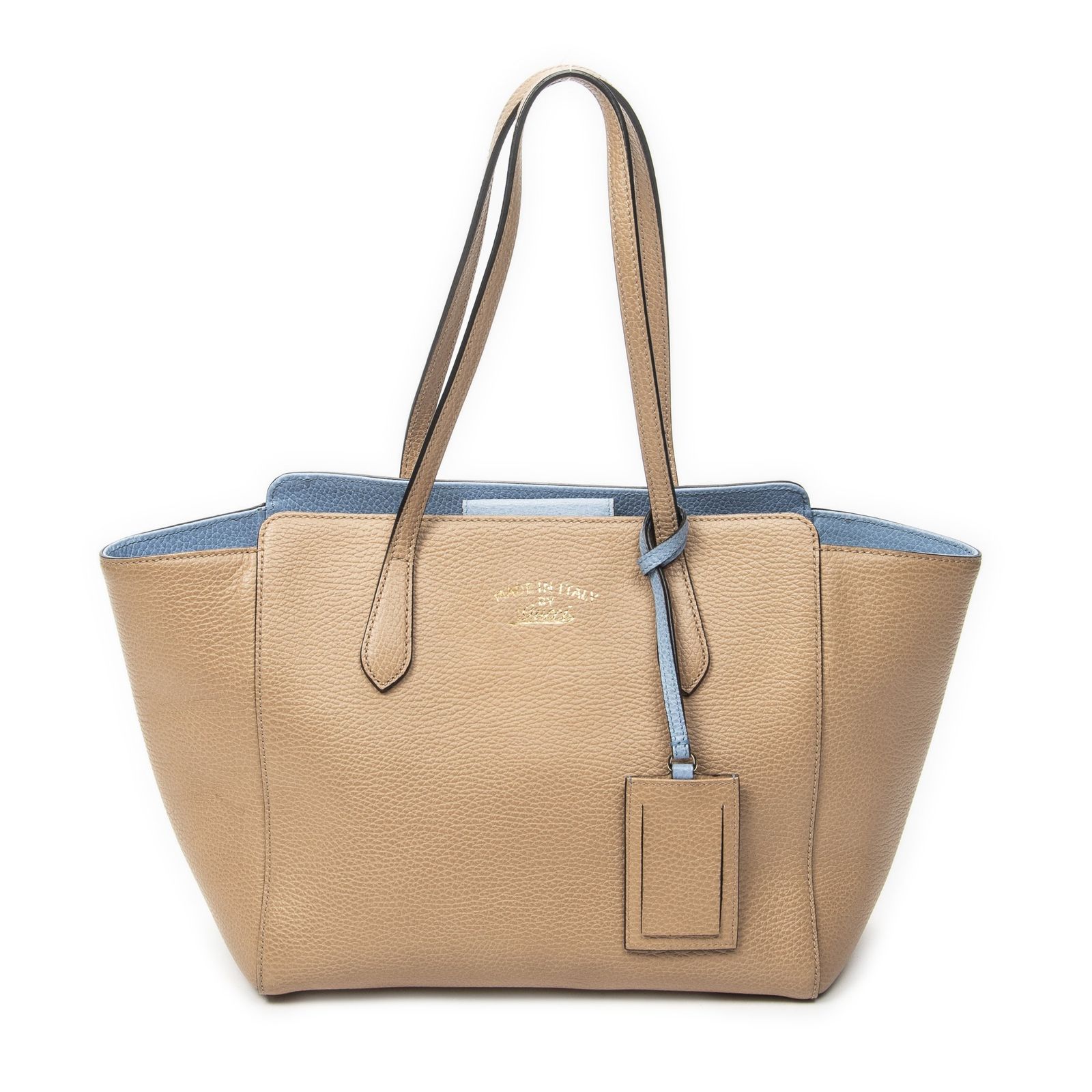 [中古] GUCCI グッチスモール・スイング・トートベージュ、水色グレインカーフスキンレザーA